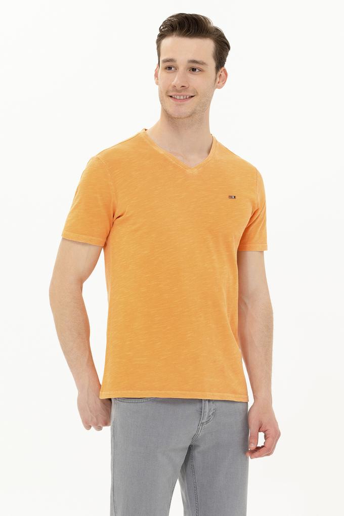 Erkek Turuncu Basic V Yaka Tişört