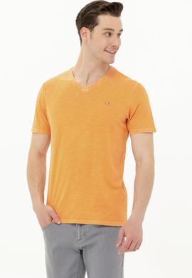 Erkek Turuncu Basic V Yaka Tişört - 50263474128