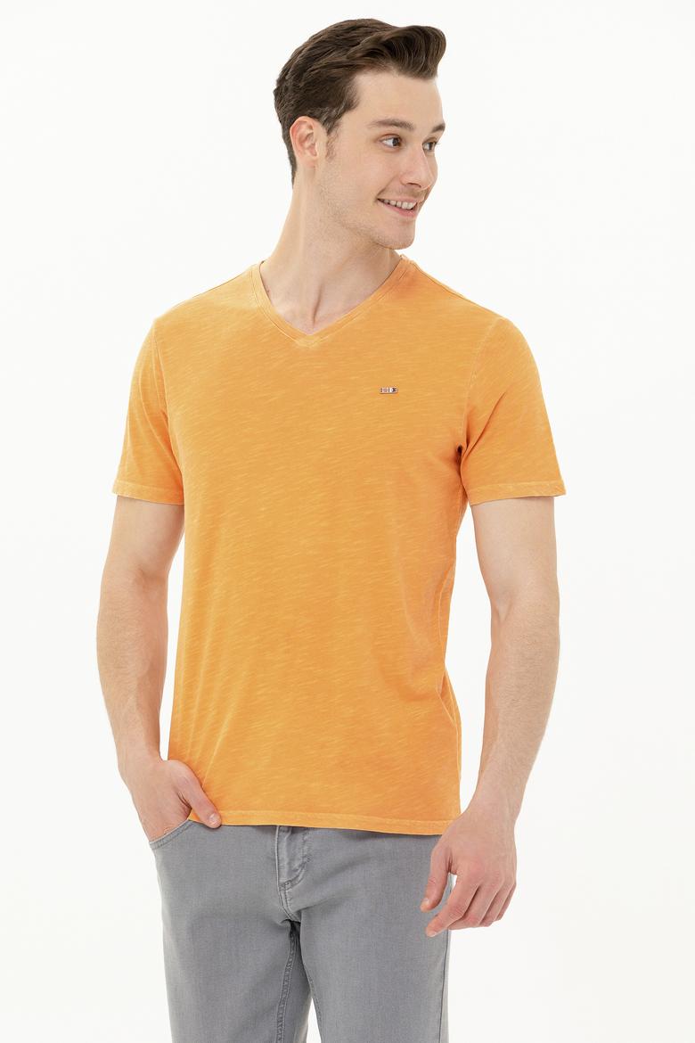 Erkek Turuncu Basic V Yaka Tişört - 50263474128