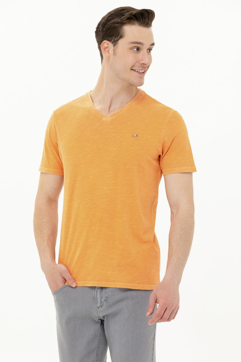 Erkek Turuncu Basic V Yaka Tişört