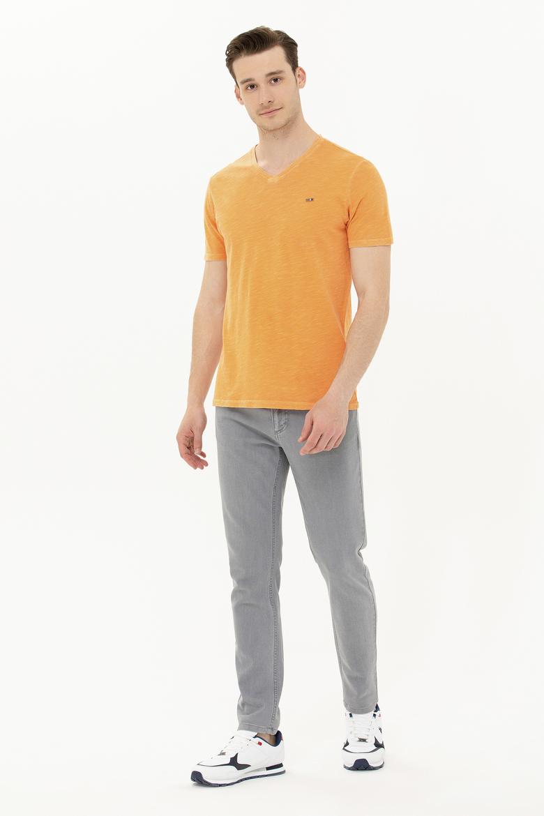 Erkek Turuncu Basic V Yaka Tişört - 50263474128