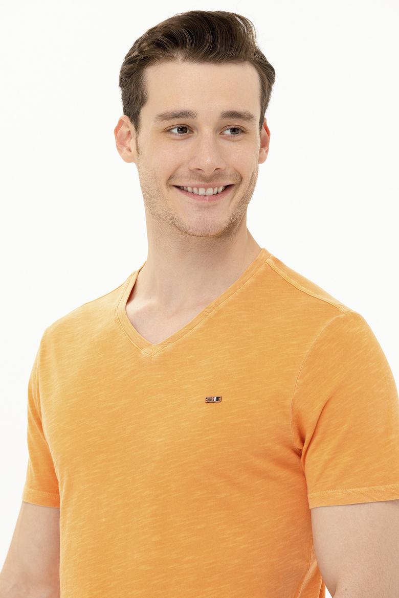 Erkek Turuncu Basic V Yaka Tişört - 50263474128