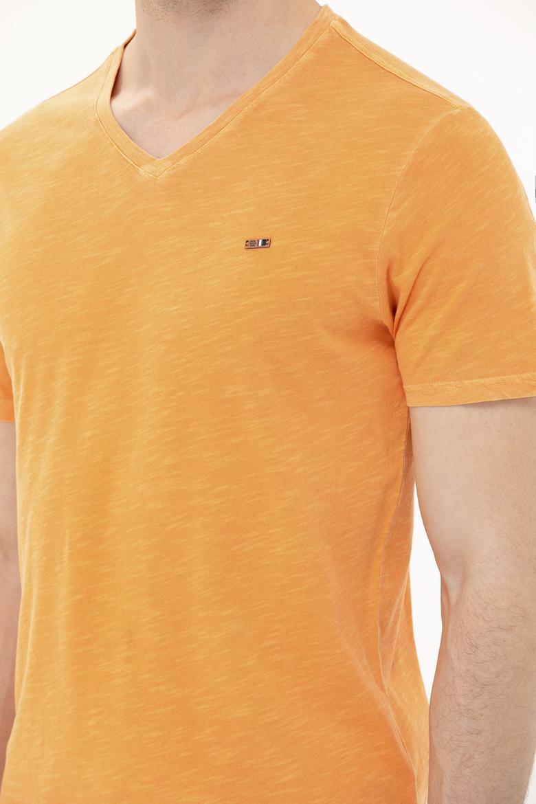 Erkek Turuncu Basic V Yaka Tişört - 50263474128