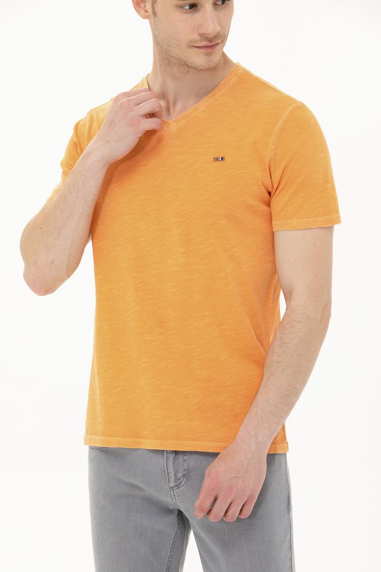 Erkek Turuncu Basic V Yaka Tişört - 50263474128