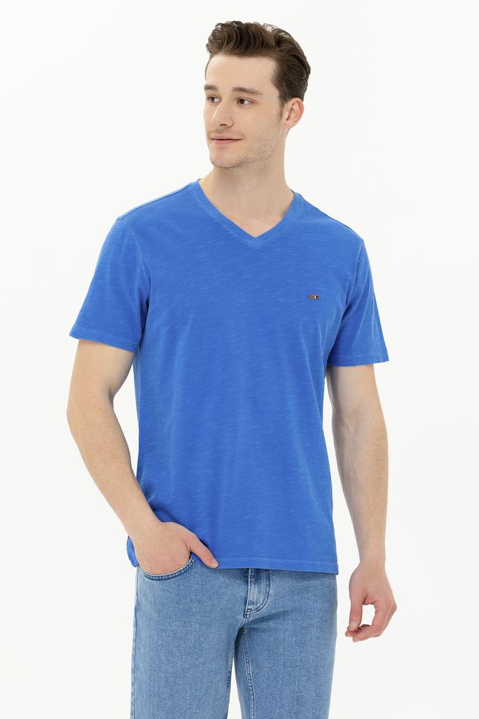 Erkek Saks Basic V Yaka Tişört