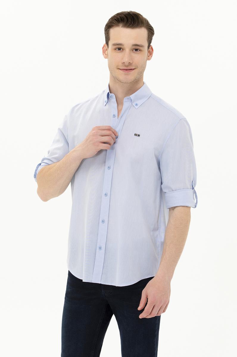 Erkek Mavi Uzun Kollu Gömlek