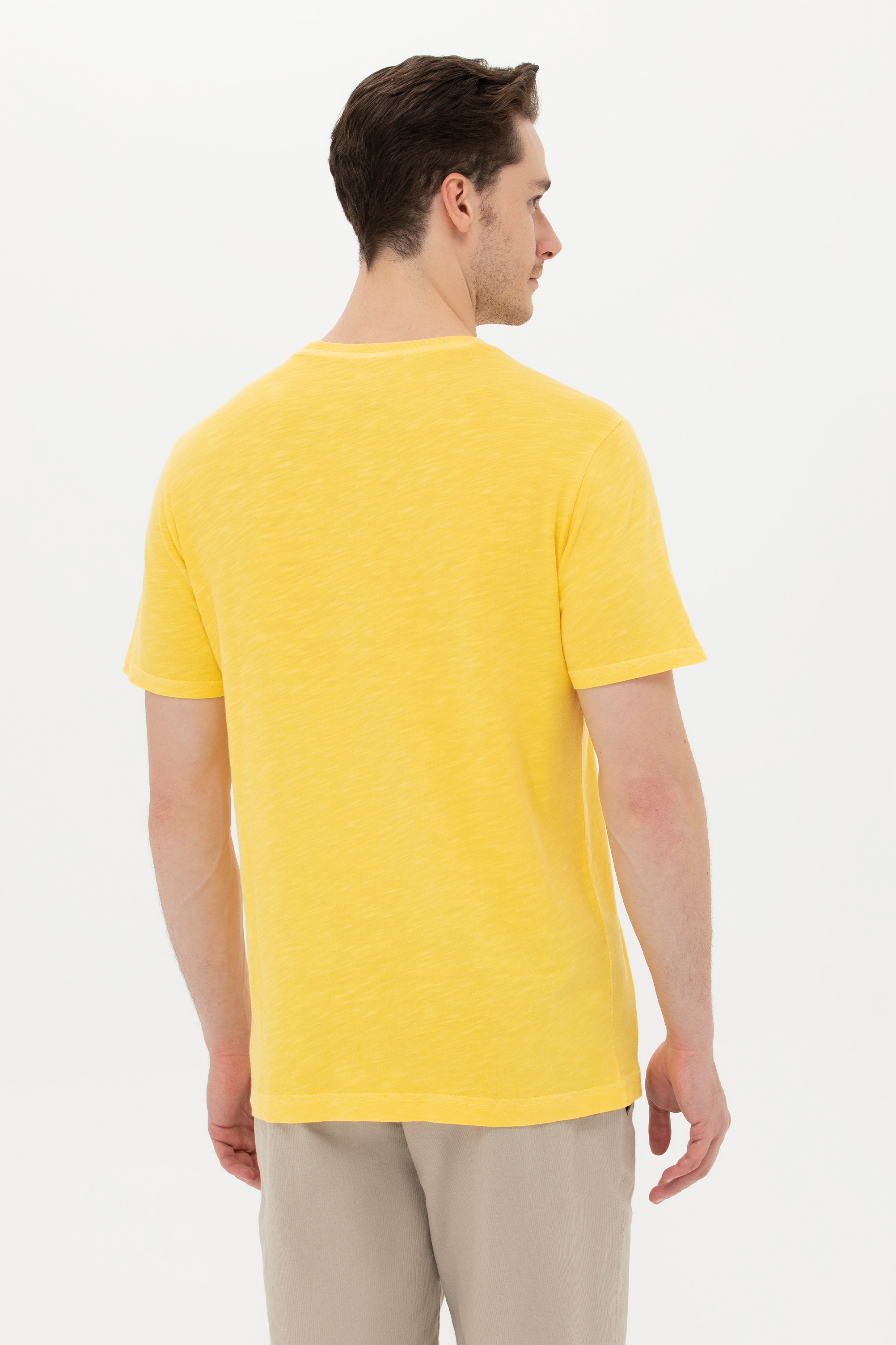 Erkek Açık Sarı Basic Tişört - 50249147067