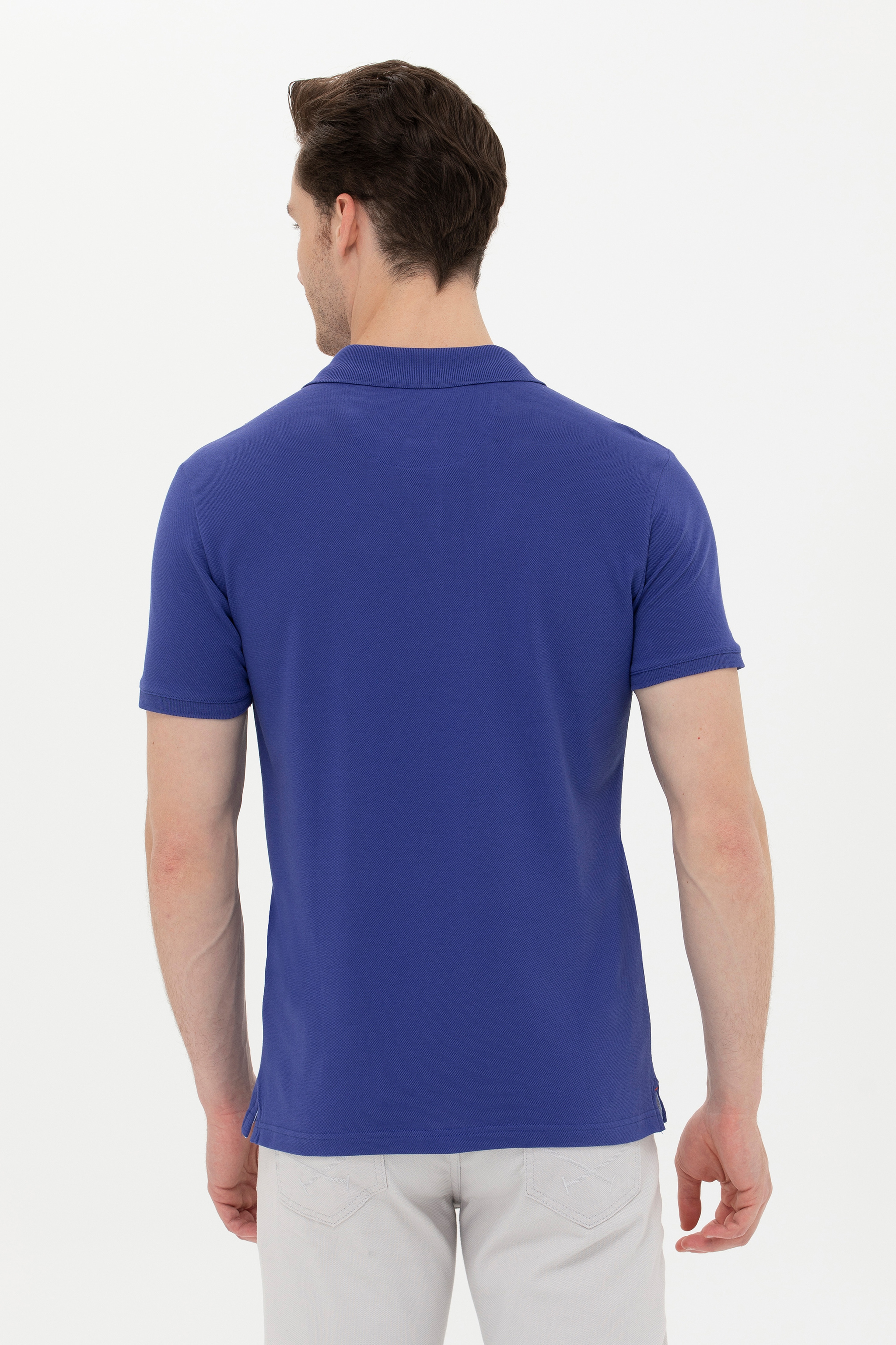Erkek Mavi Basic Polo Yaka Tişört - Image 5
