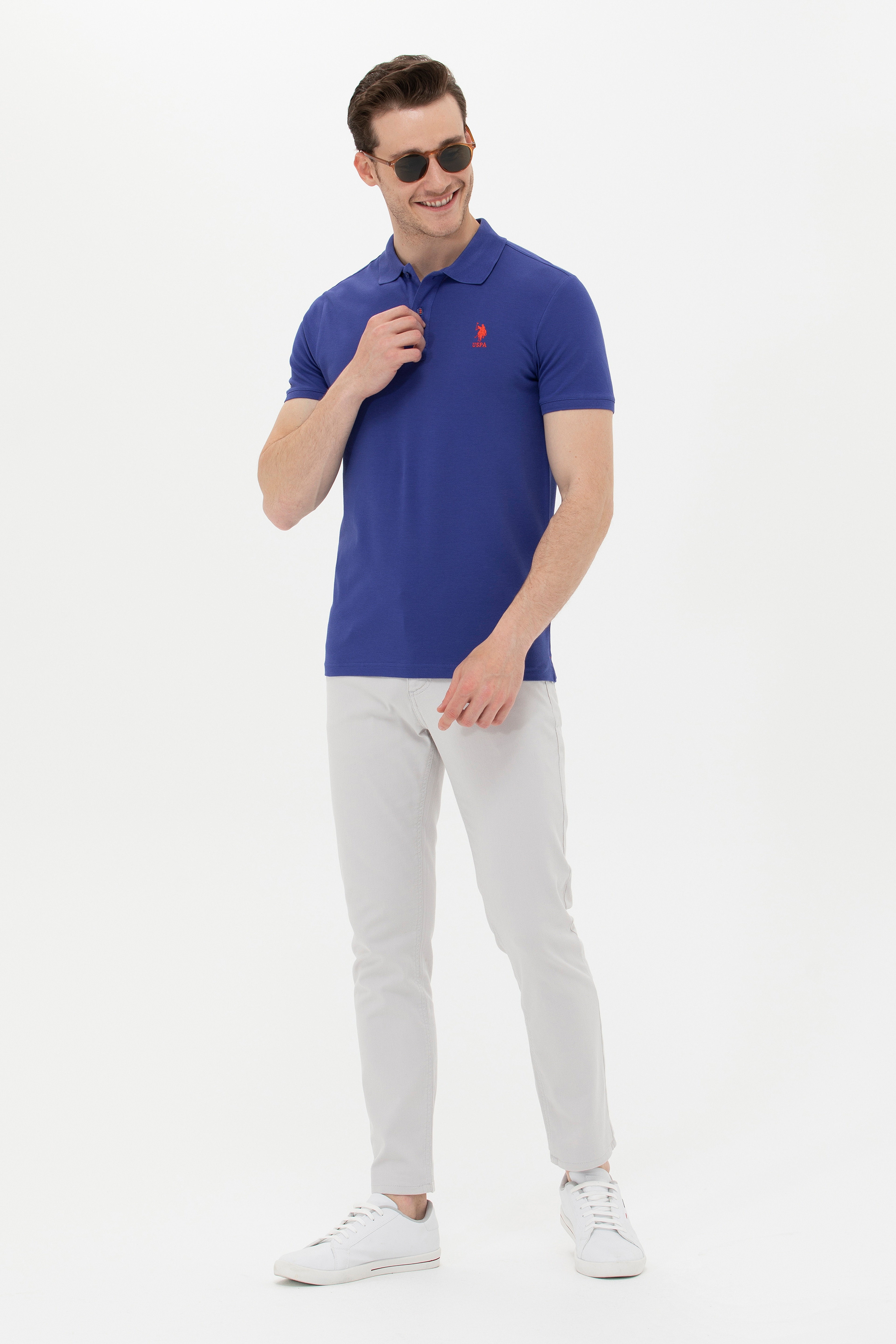 Erkek Mavi Basic Polo Yaka Tişört - Image 4