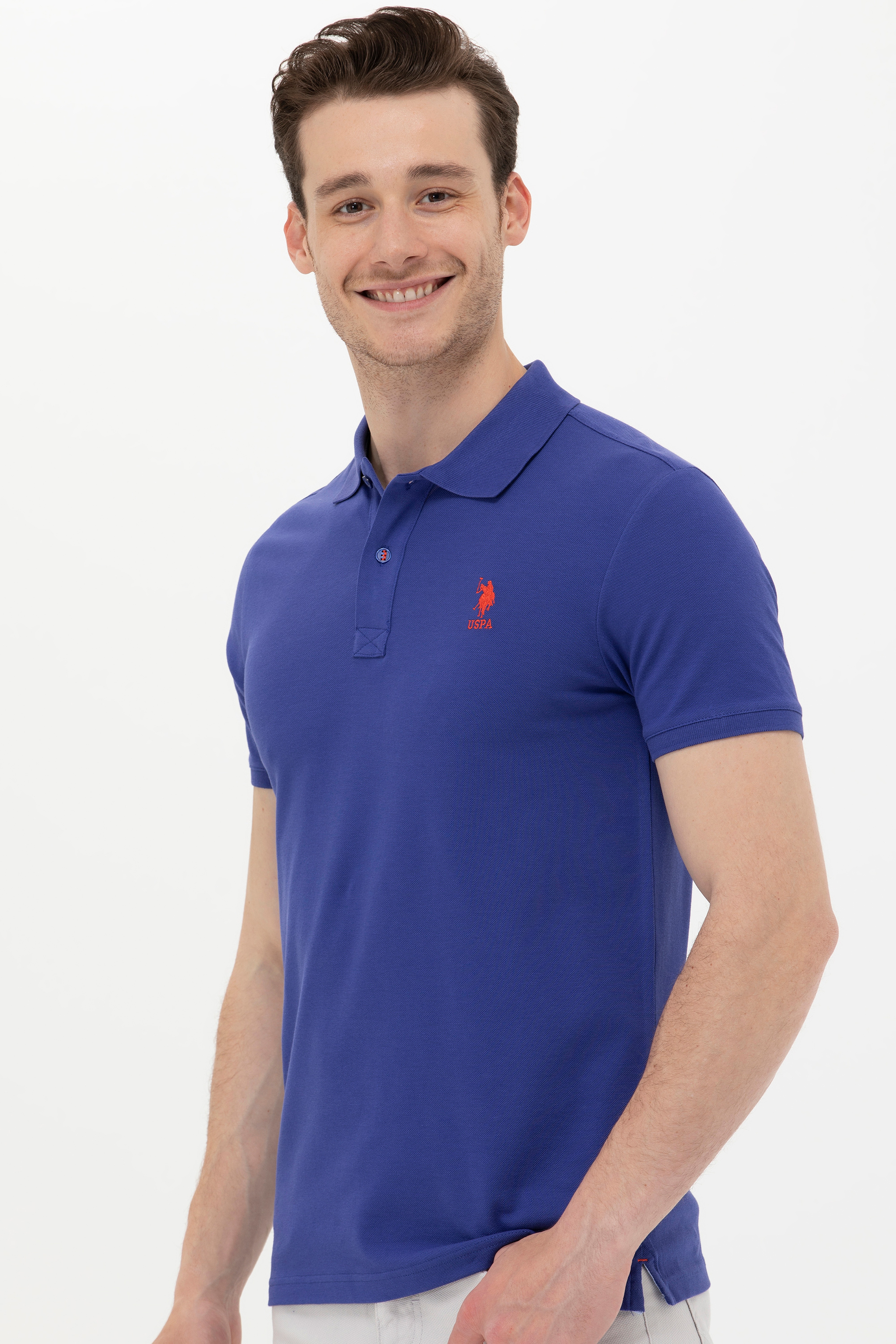Erkek Mavi Basic Polo Yaka Tişört - Image 2
