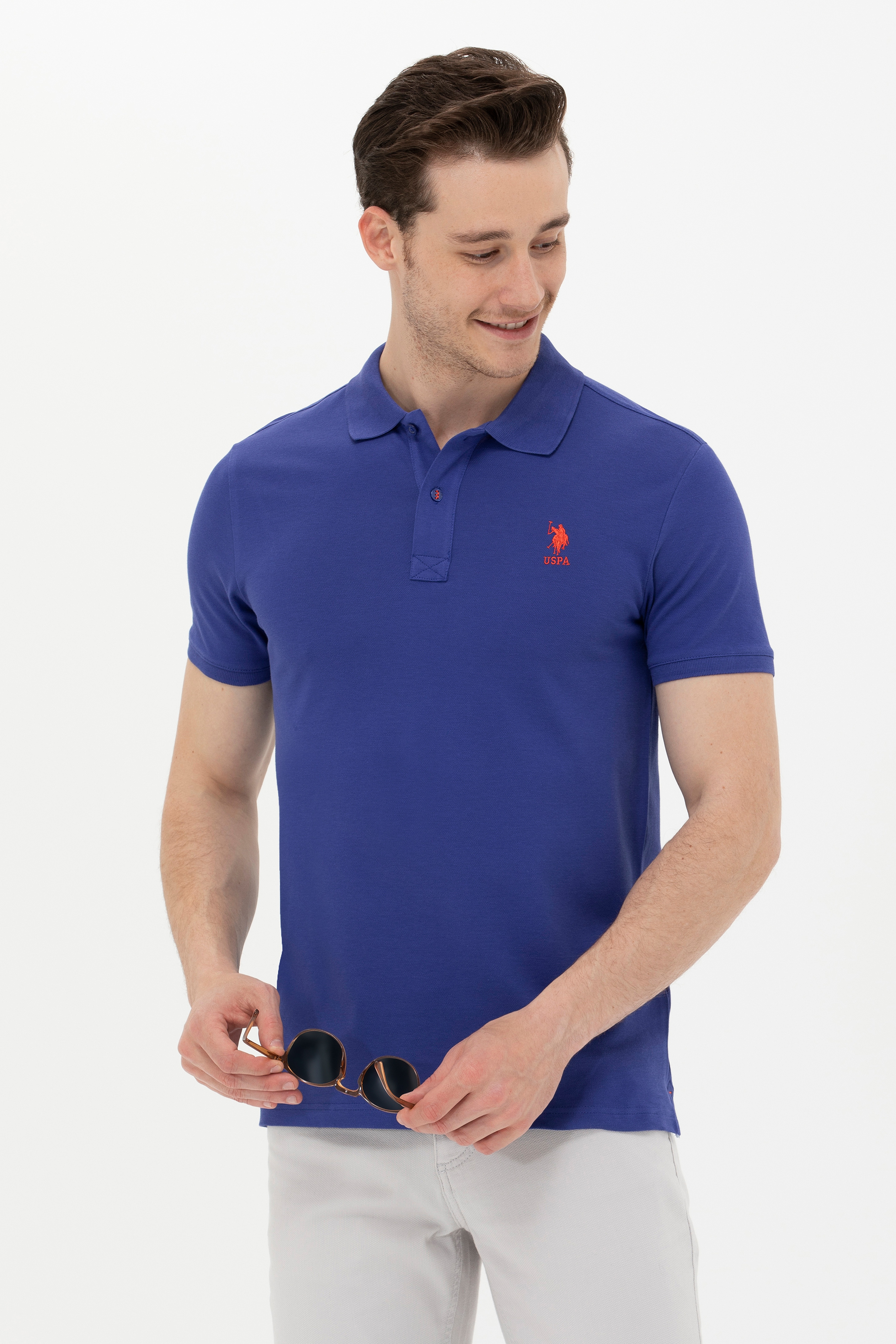 Erkek Mavi Basic Polo Yaka Tişört - Image 1
