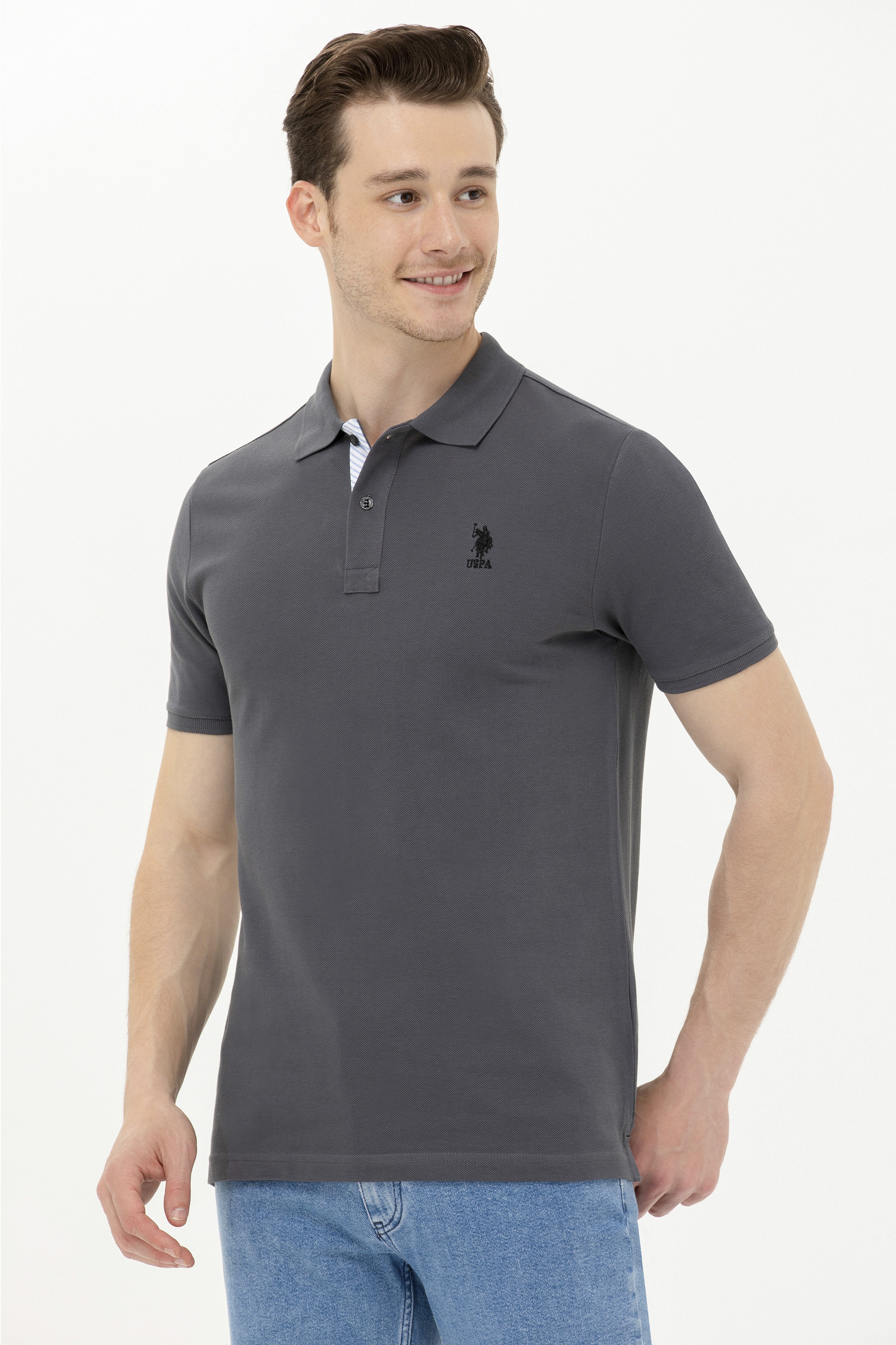 Erkek Antrasit Basic Polo Yaka Tişört - Image 2