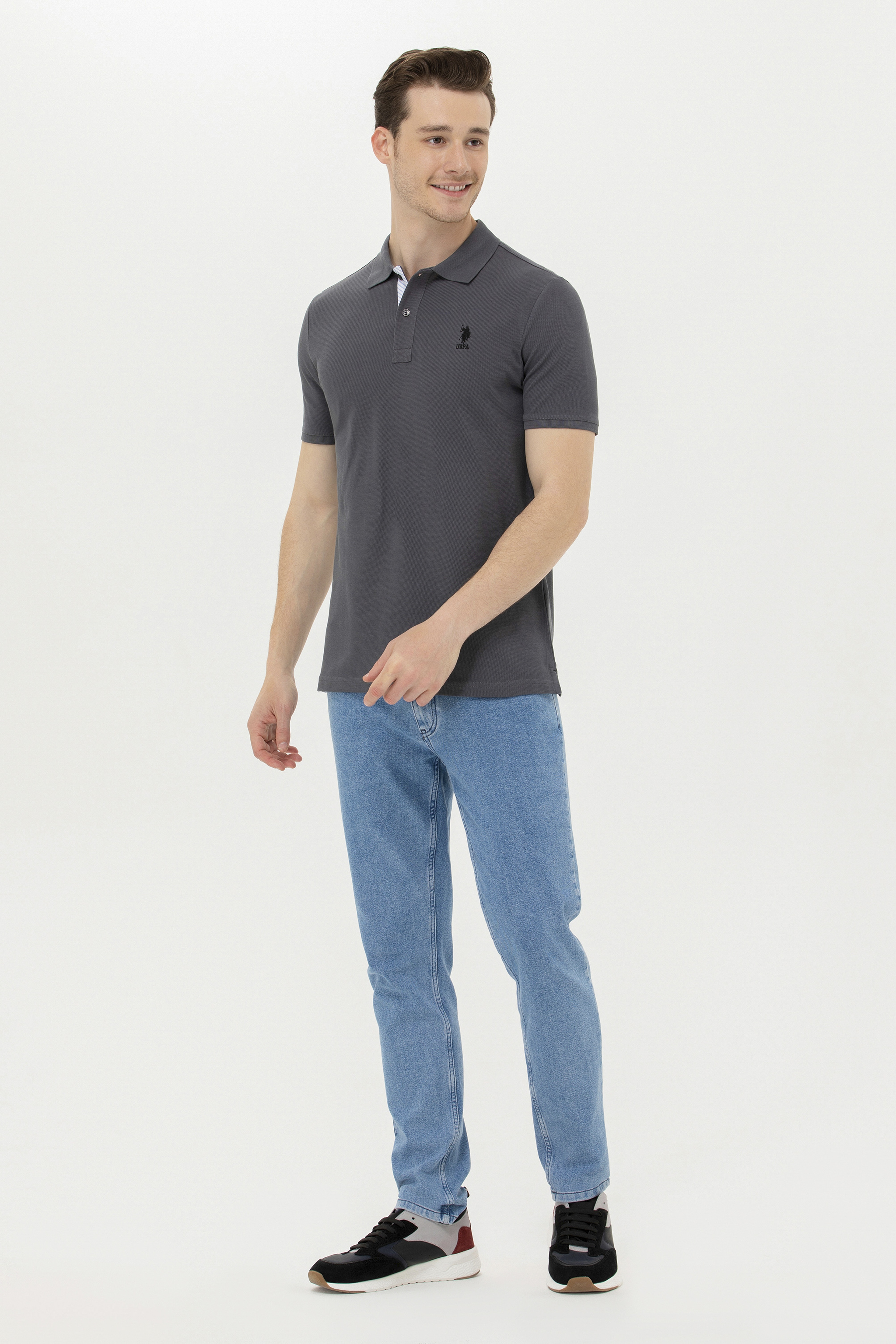 Erkek Antrasit Basic Polo Yaka Tişört - Image 4