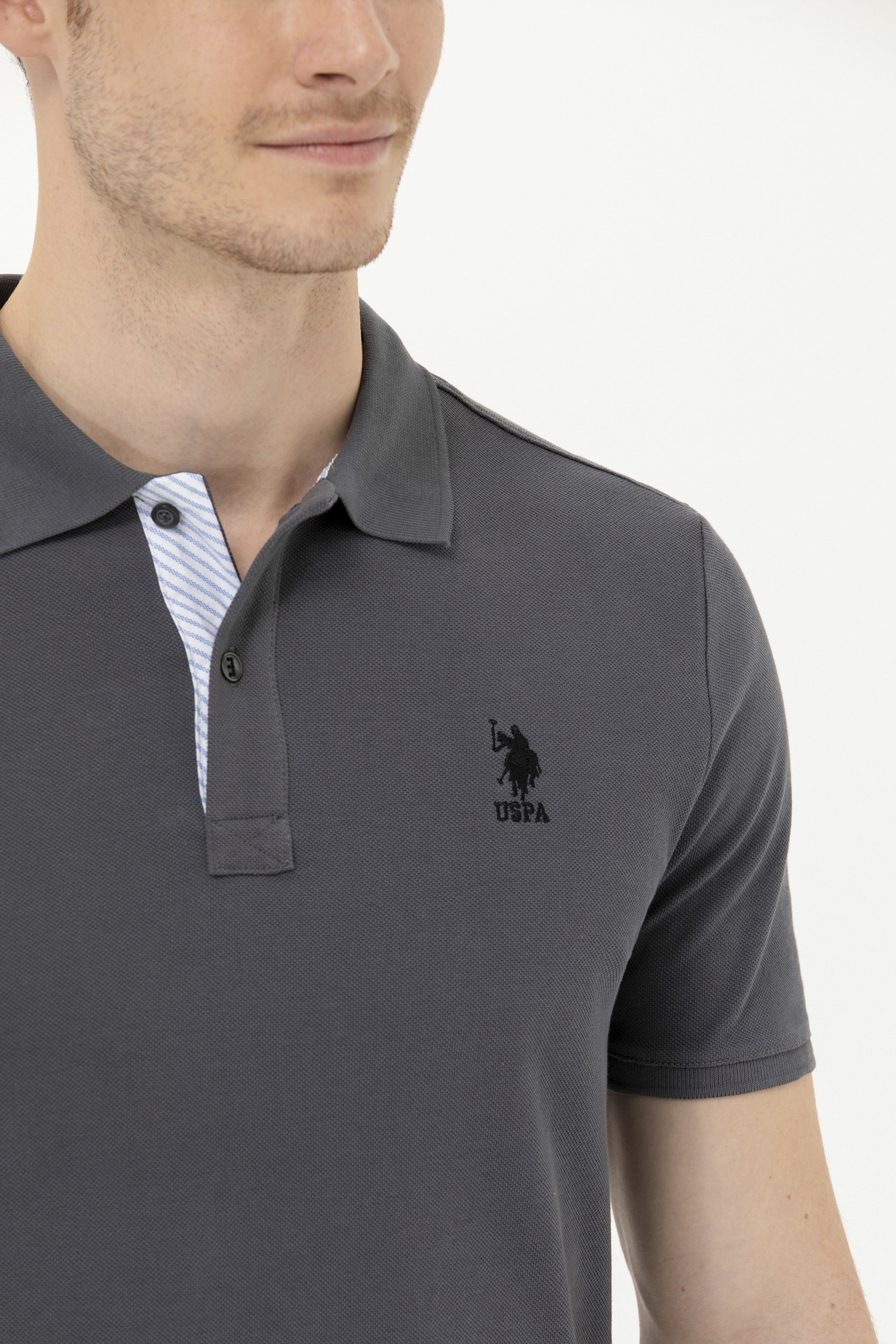 Erkek Antrasit Basic Polo Yaka Tişört - Image 7