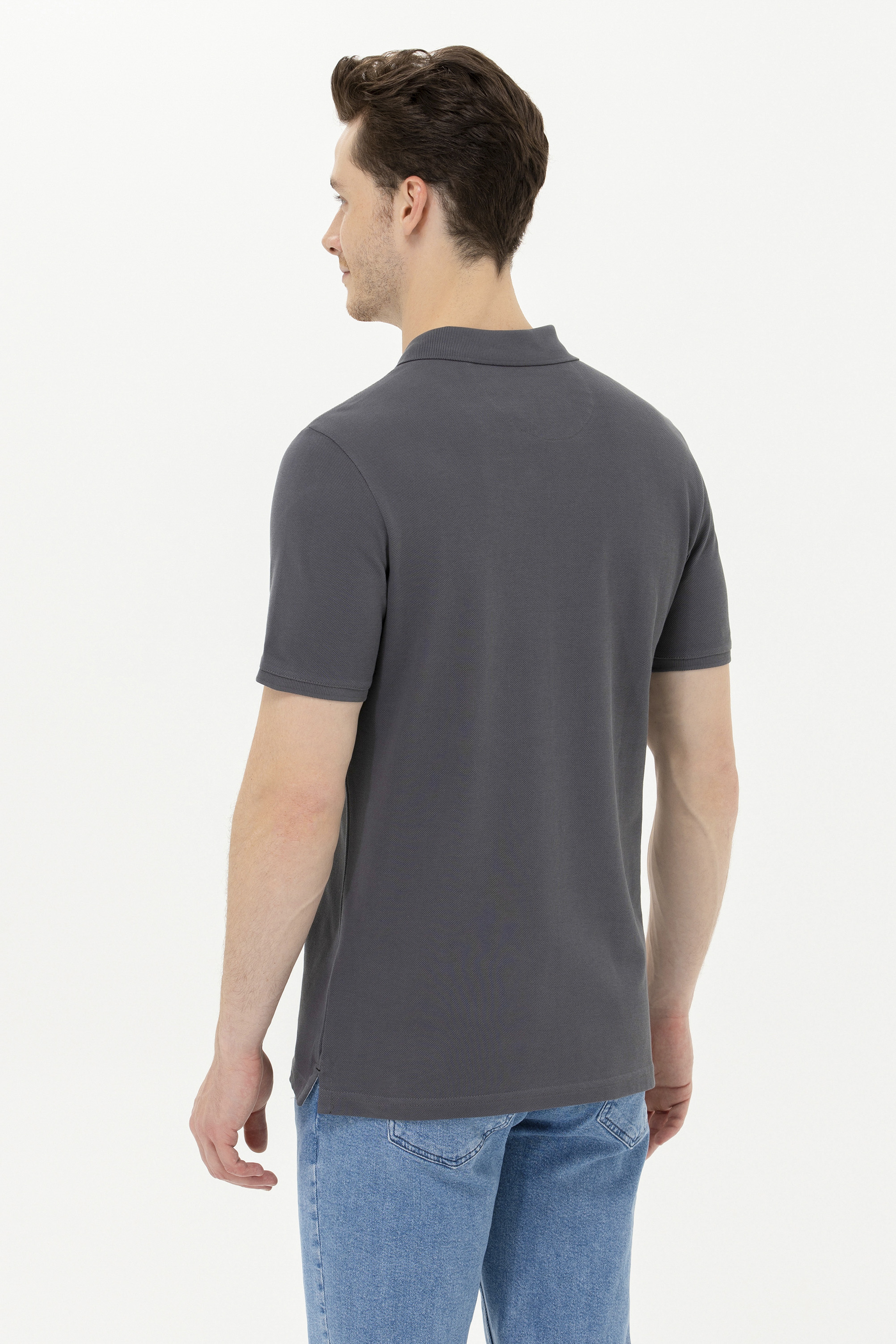 Erkek Antrasit Basic Polo Yaka Tişört - Image 5