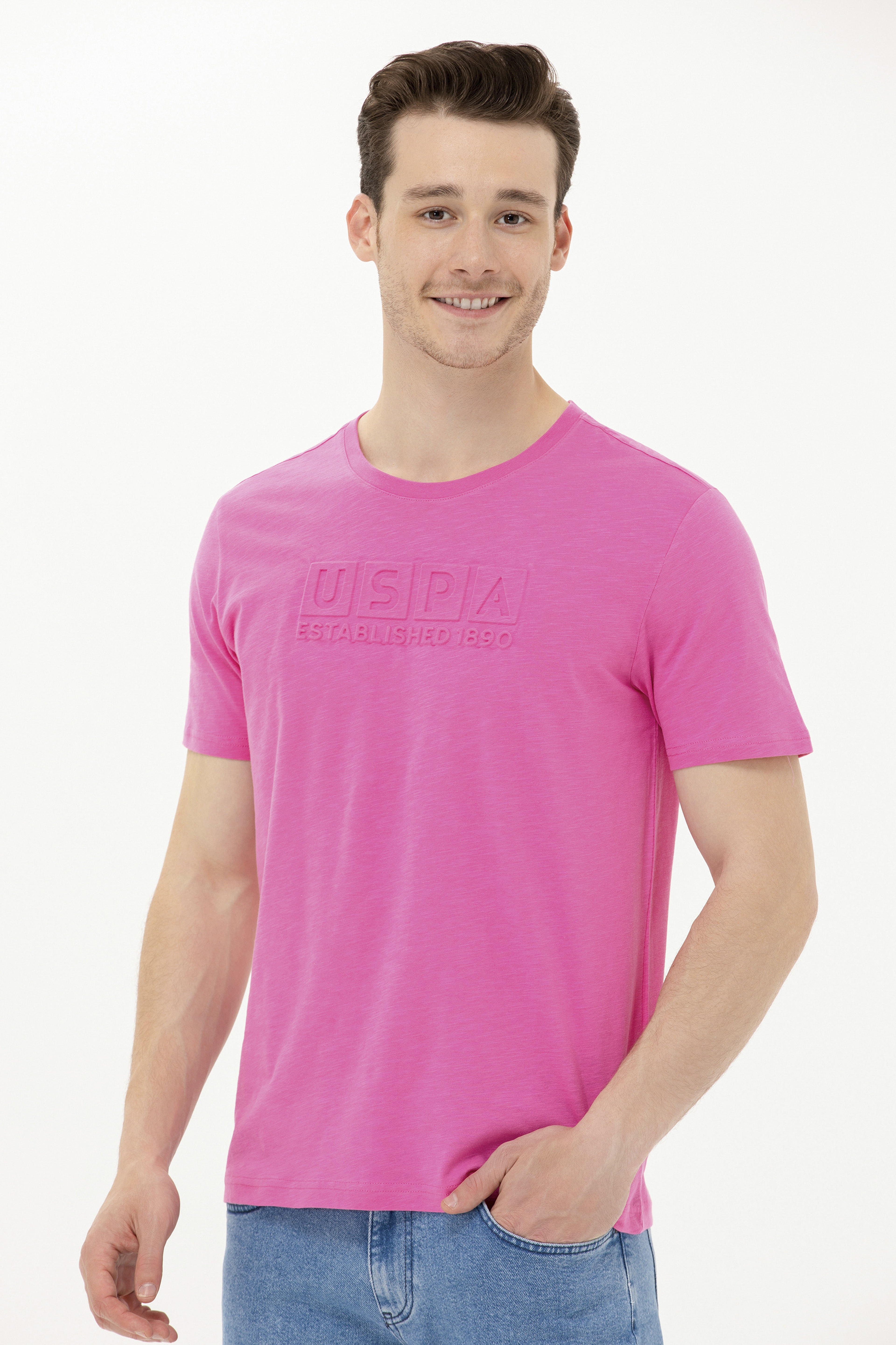 Erkek Pembe Bisiklet Yaka Tişört - Image 2
