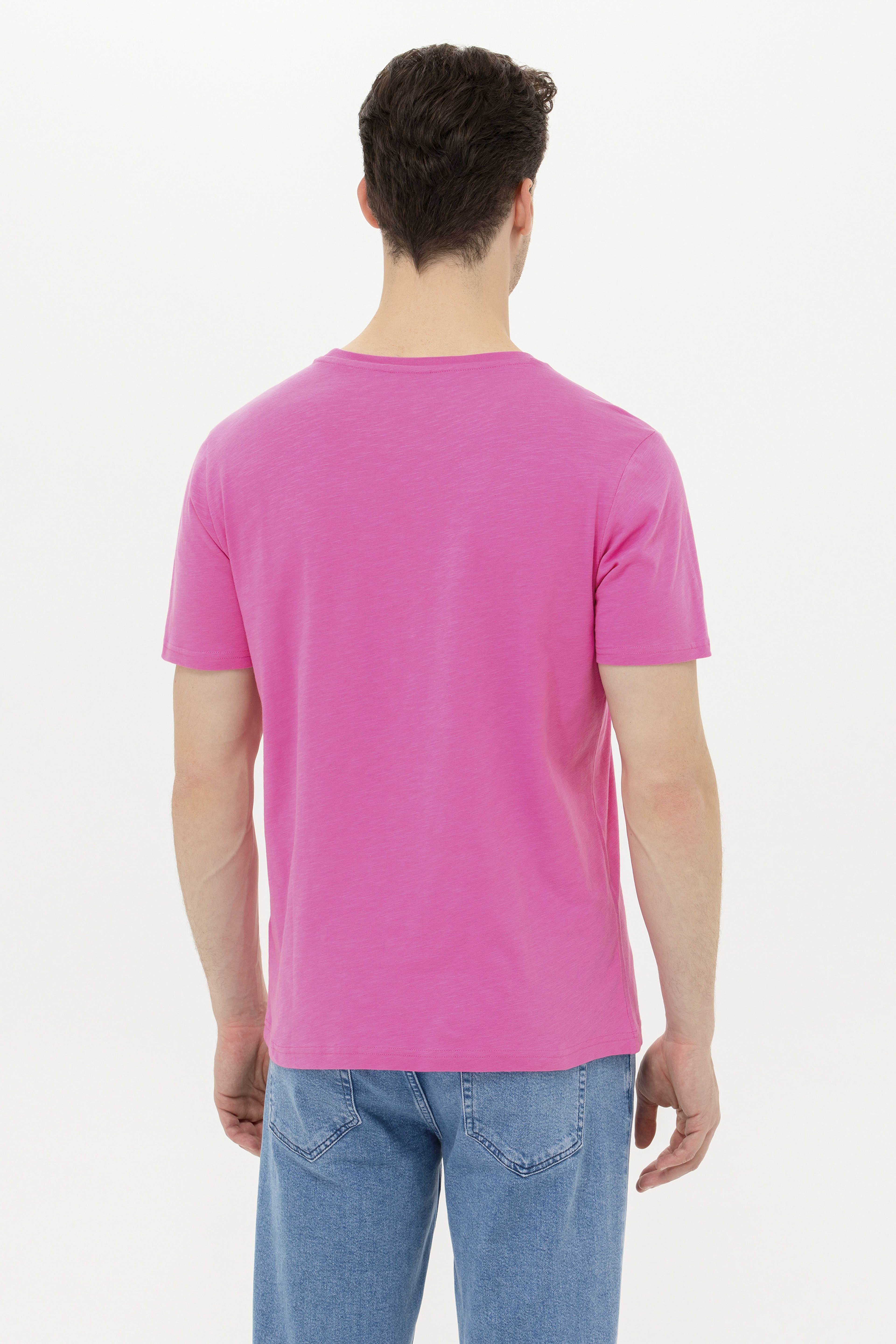 Erkek Pembe Bisiklet Yaka Tişört - Image 5