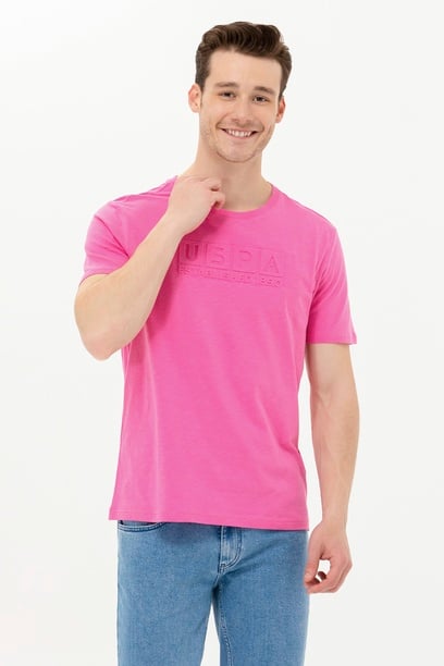 Erkek Pembe Bisiklet Yaka Tişört