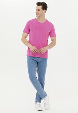 Erkek Pembe Bisiklet Yaka Tişört - 50263480007