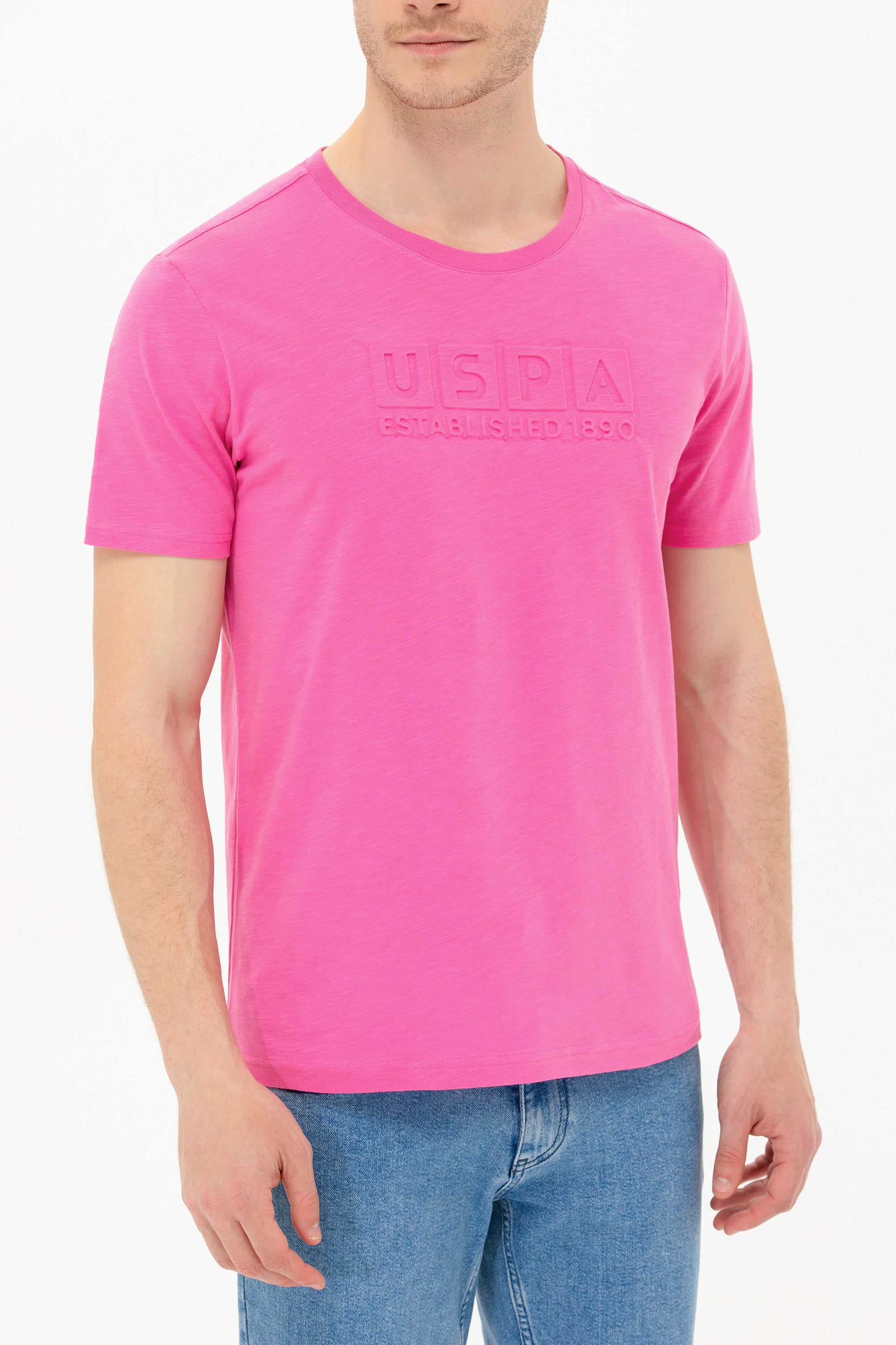 Erkek Pembe Bisiklet Yaka Tişört - Image 6
