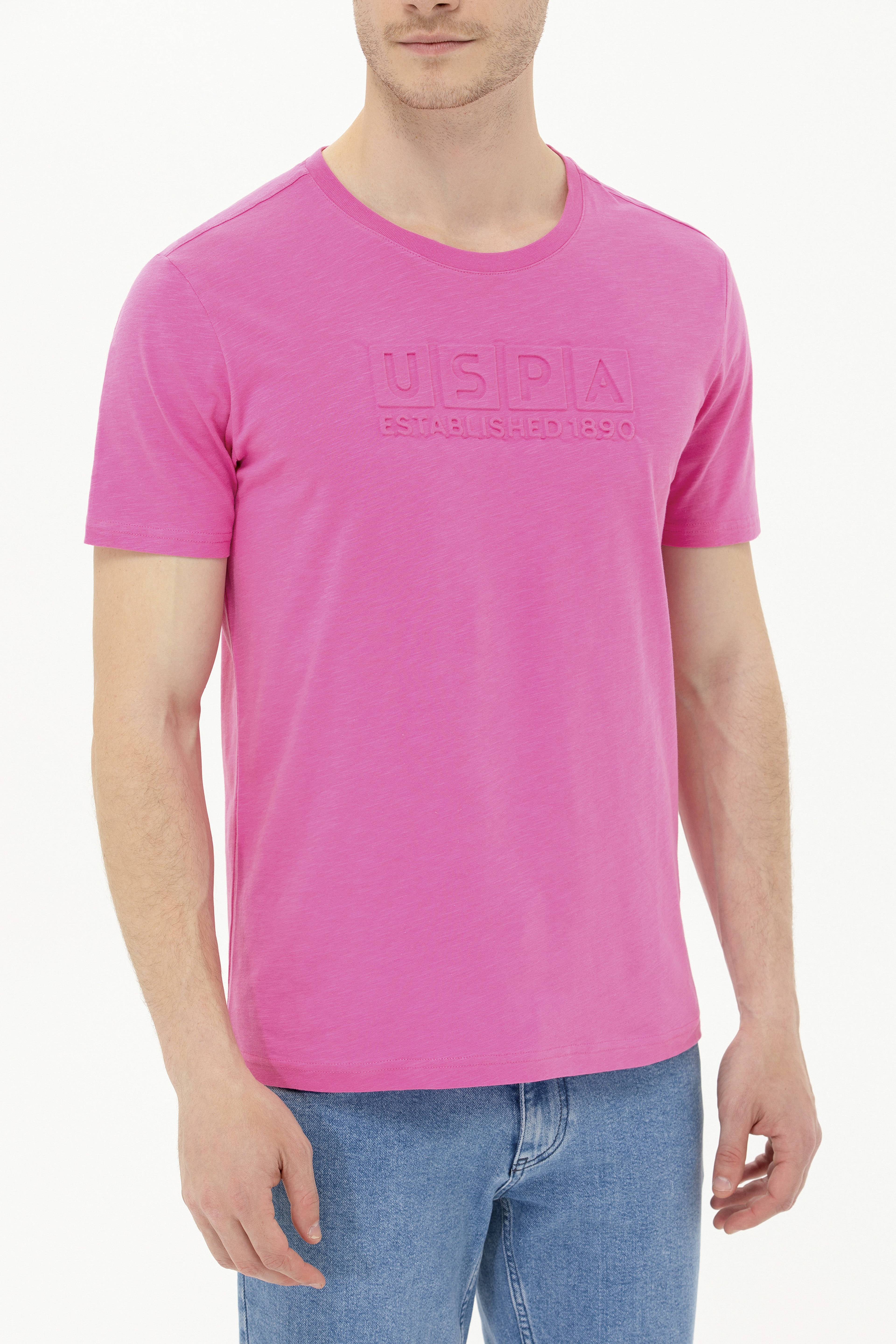 Erkek Pembe Bisiklet Yaka Tişört