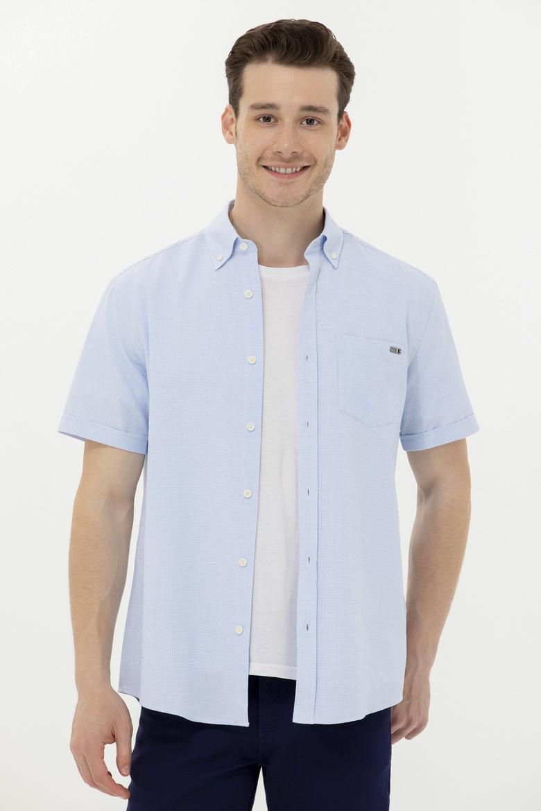 Erkek Mavi Kısa Kollu Gömlek - 50265491023