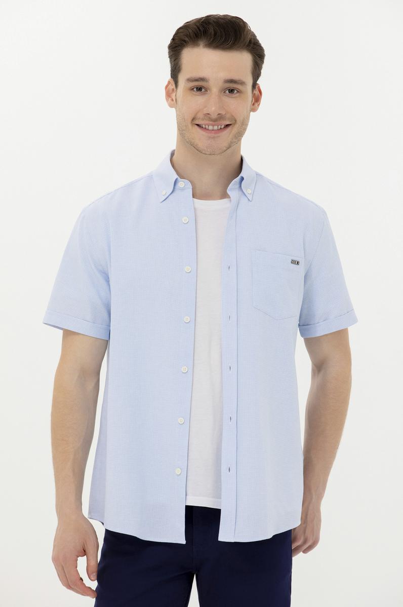 Erkek Mavi Kısa Kollu Gömlek