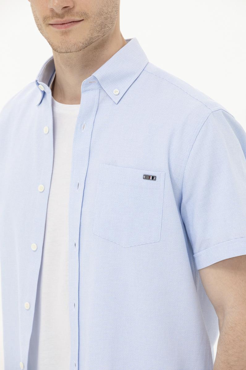Erkek Mavi Kısa Kollu Gömlek