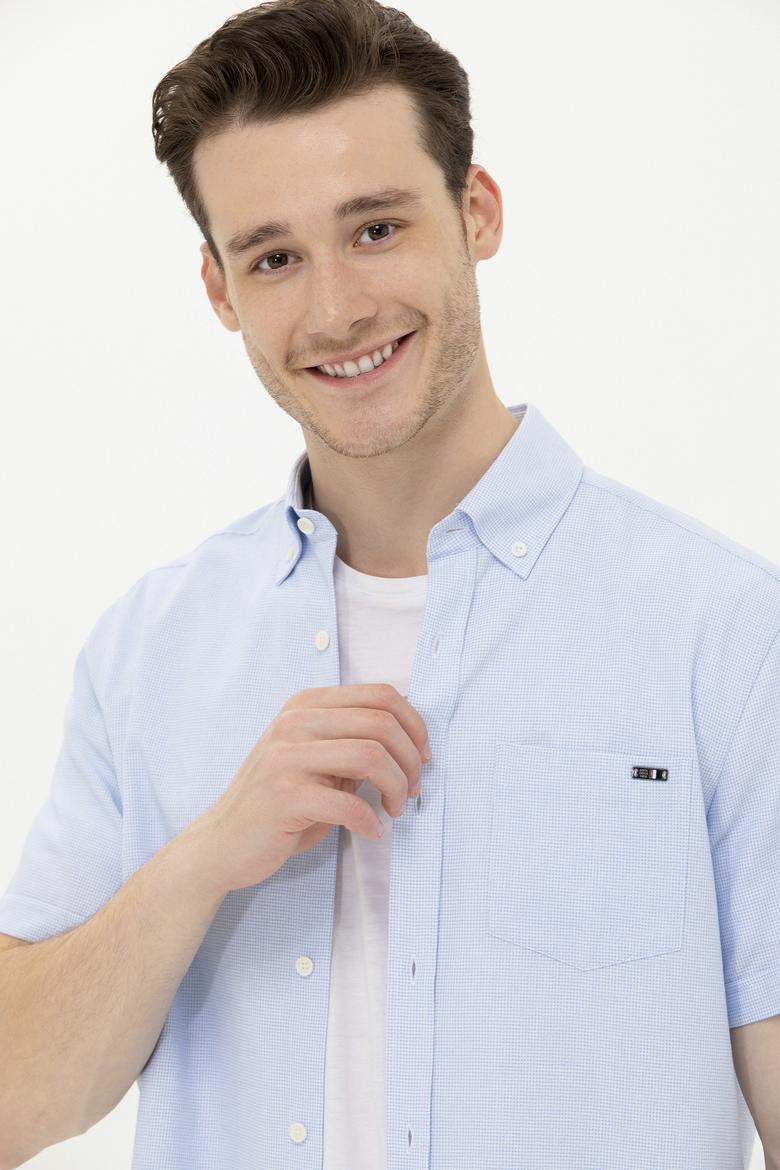 Erkek Mavi Kısa Kollu Gömlek - 50265491023