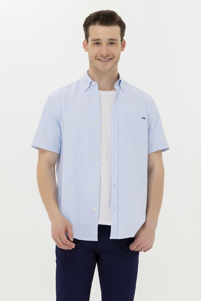 Erkek Mavi Kısa Kollu Gömlek