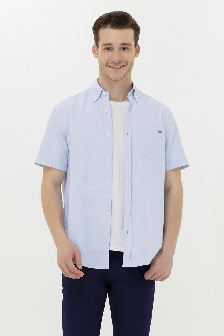 Erkek Mavi Kısa Kollu Gömlek