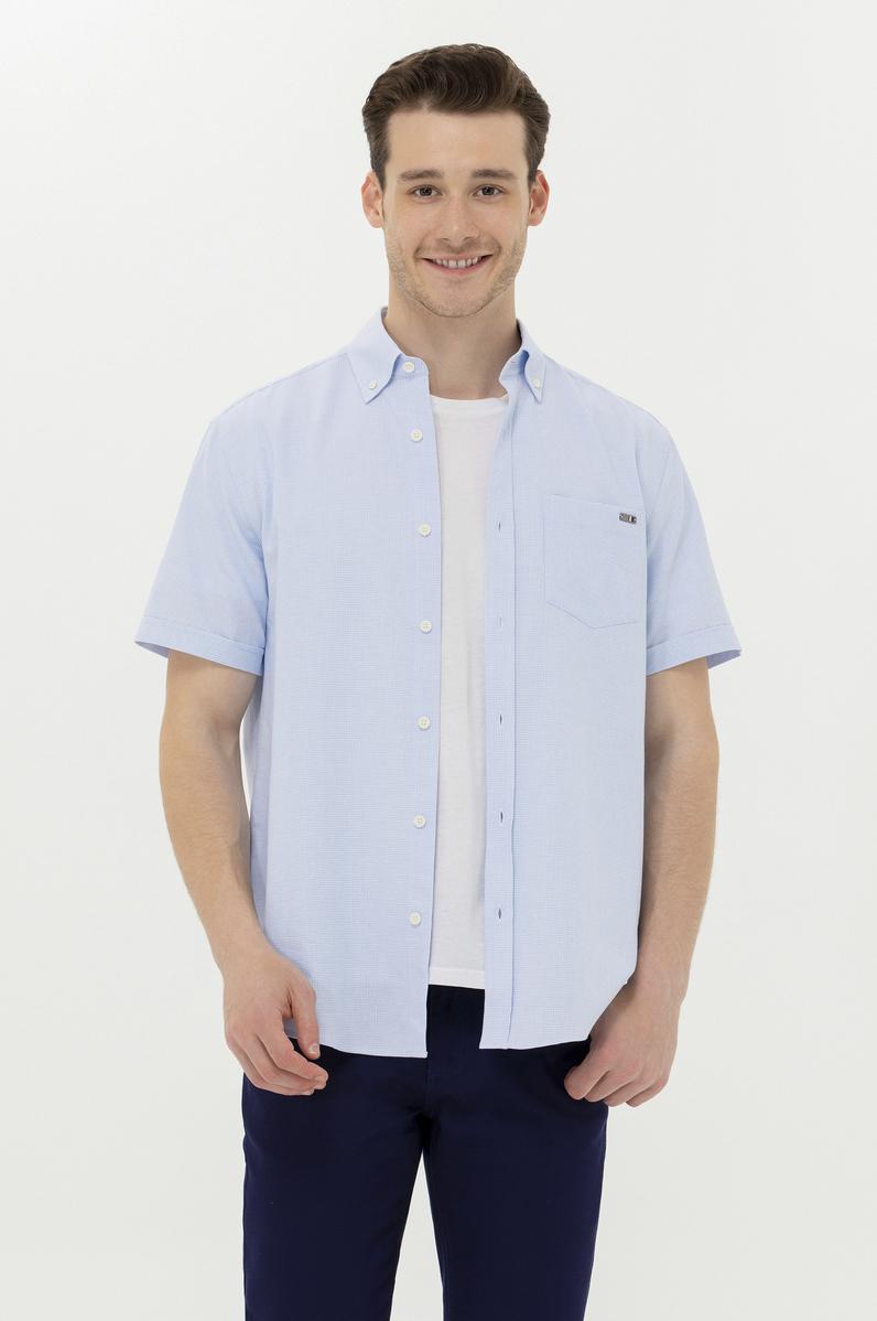 Erkek Mavi Kısa Kollu Gömlek
