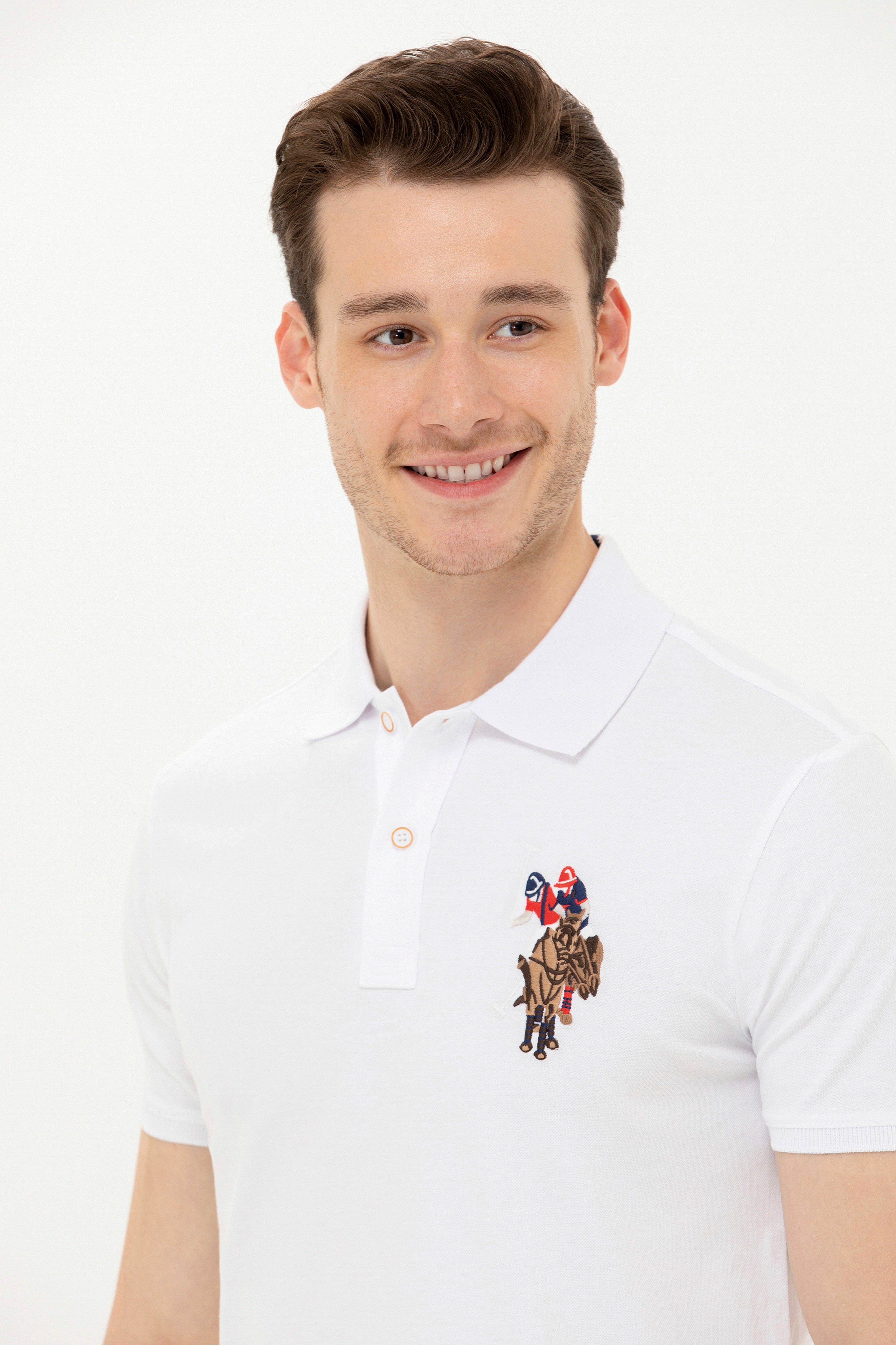 Erkek Beyaz Basic Polo Yaka Tişört - Image 3