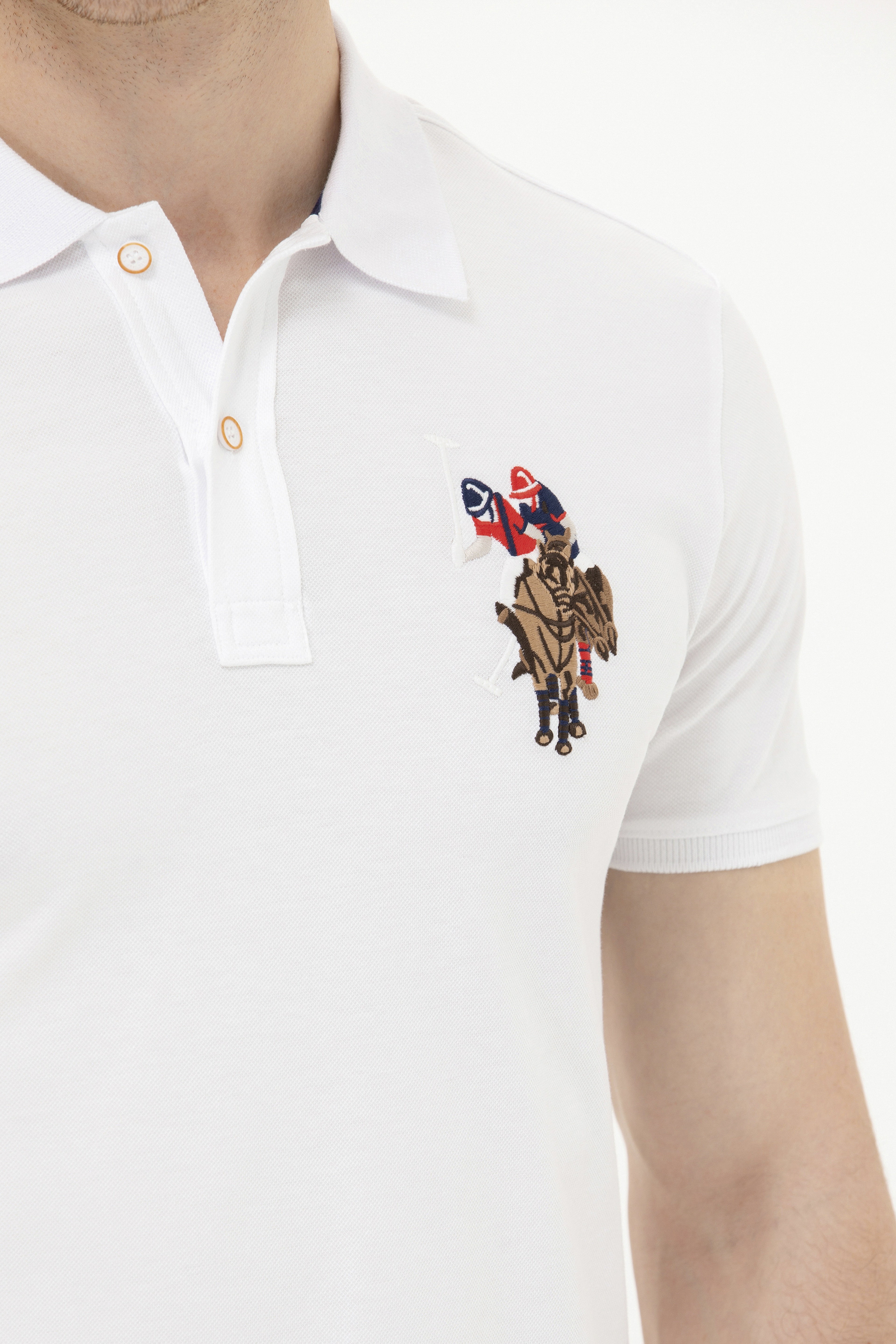 Erkek Beyaz Basic Polo Yaka Tişört - Image 7