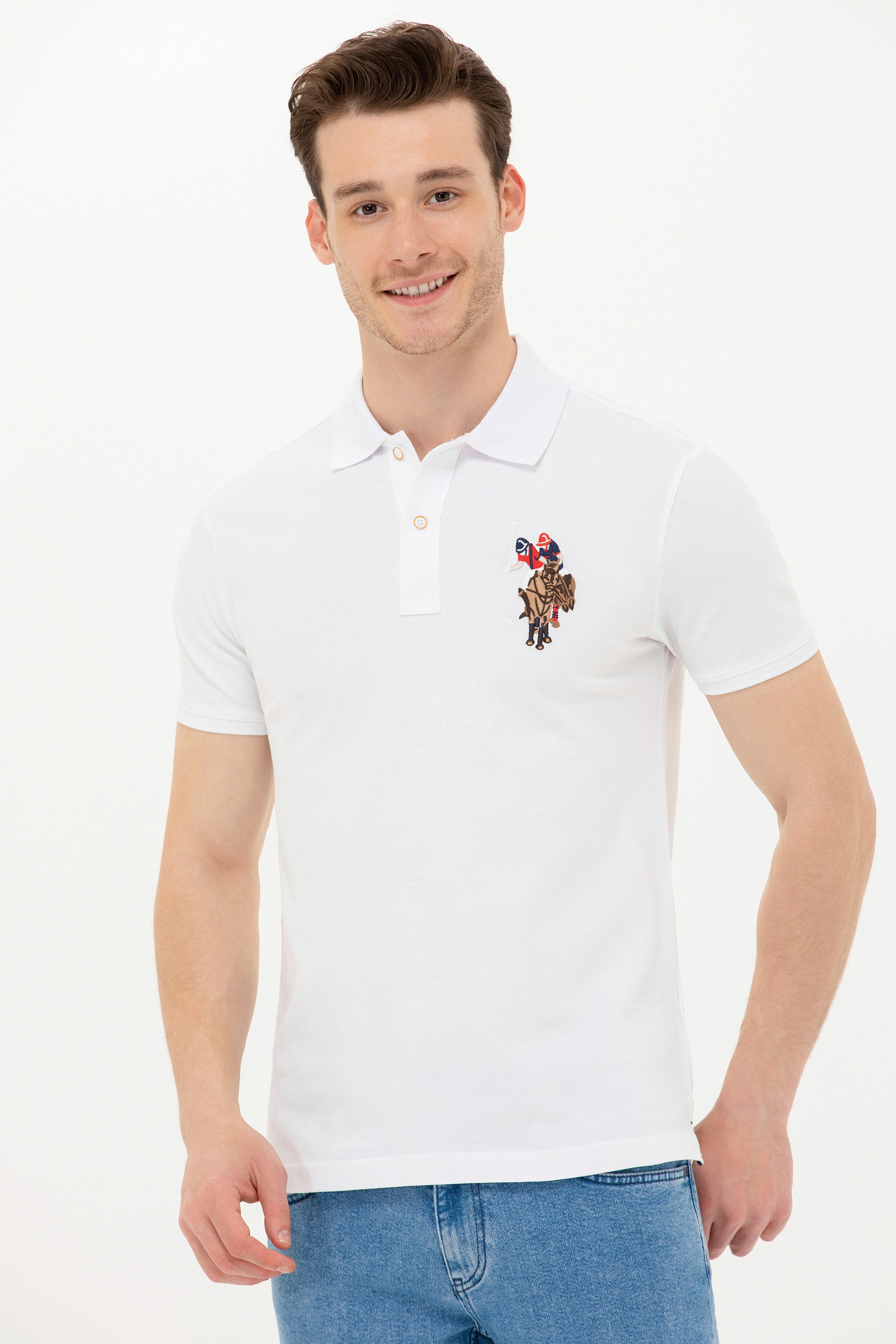 Erkek Beyaz Basic Polo Yaka Tişört - Image 2