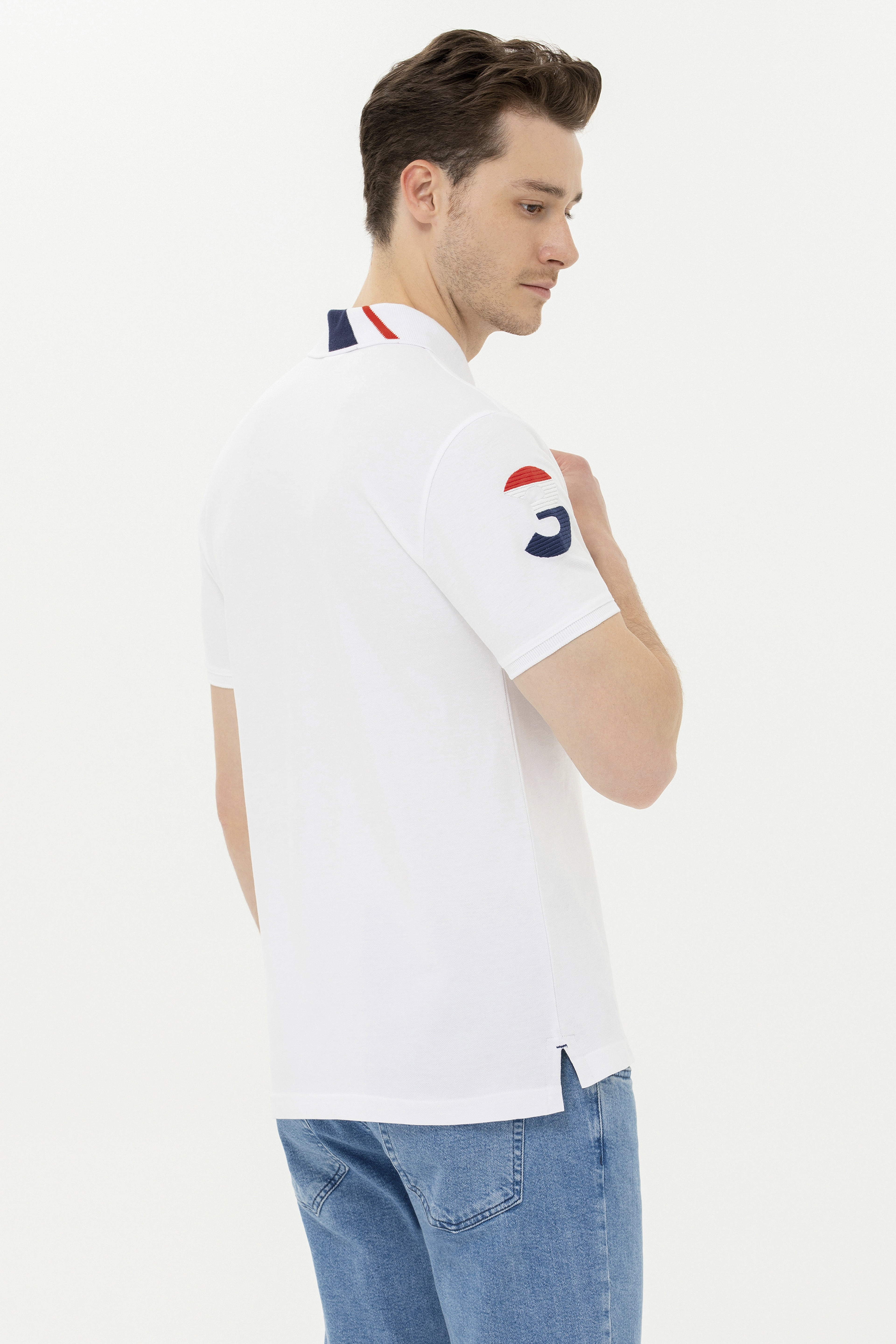 Erkek Beyaz Basic Polo Yaka Tişört - Image 5
