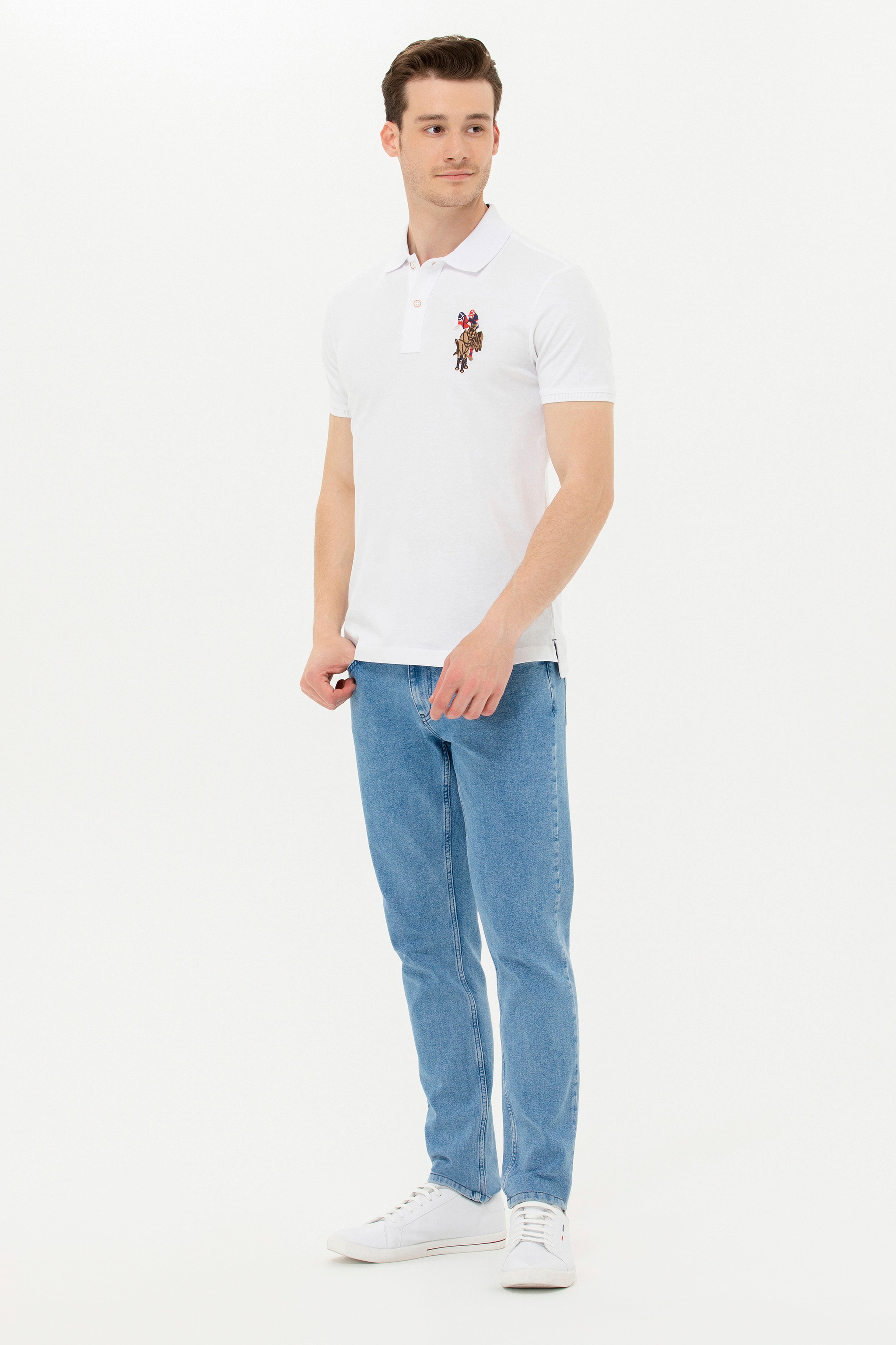 Erkek Beyaz Basic Polo Yaka Tişört