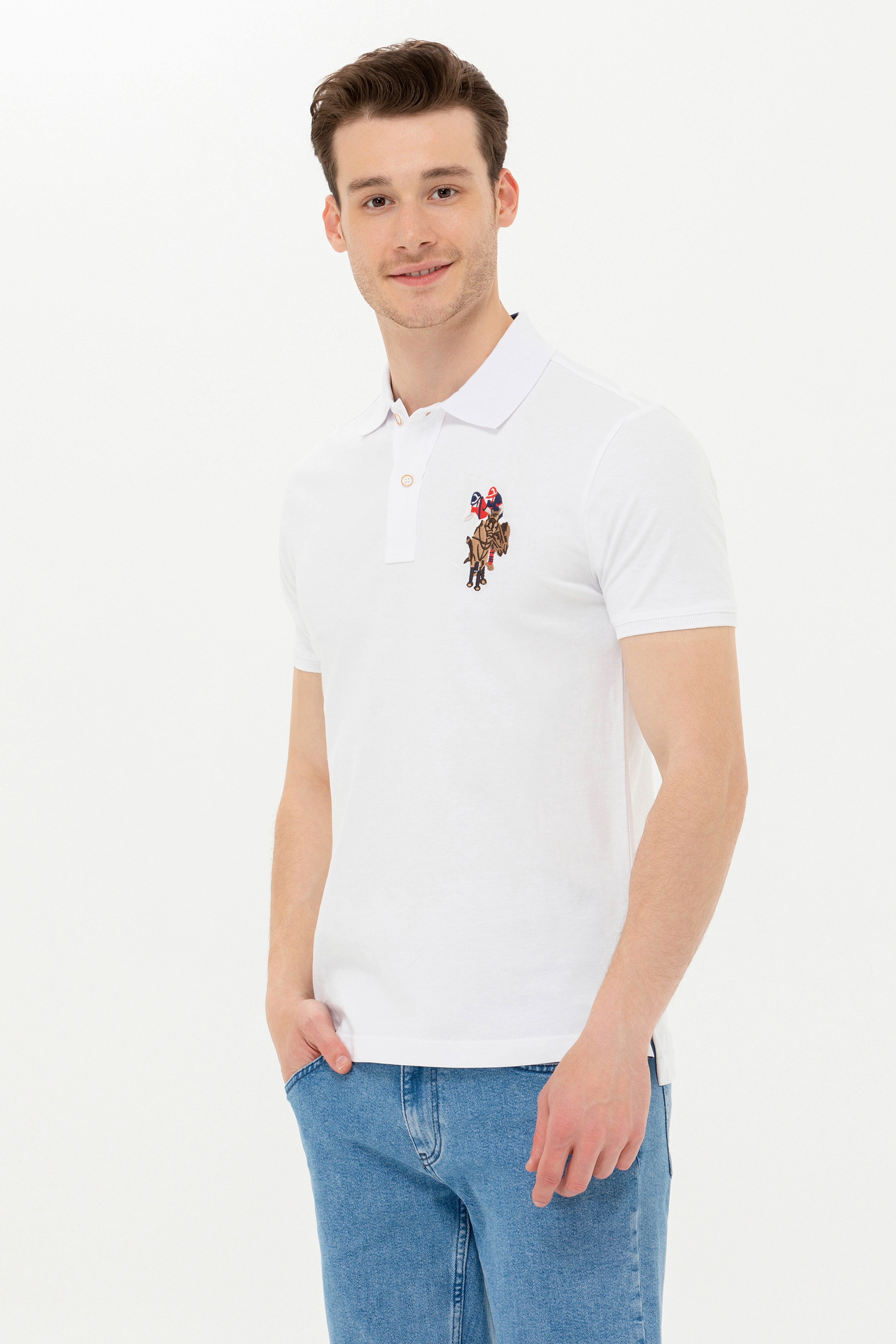 Erkek Beyaz Basic Polo Yaka Tişört - Image 1
