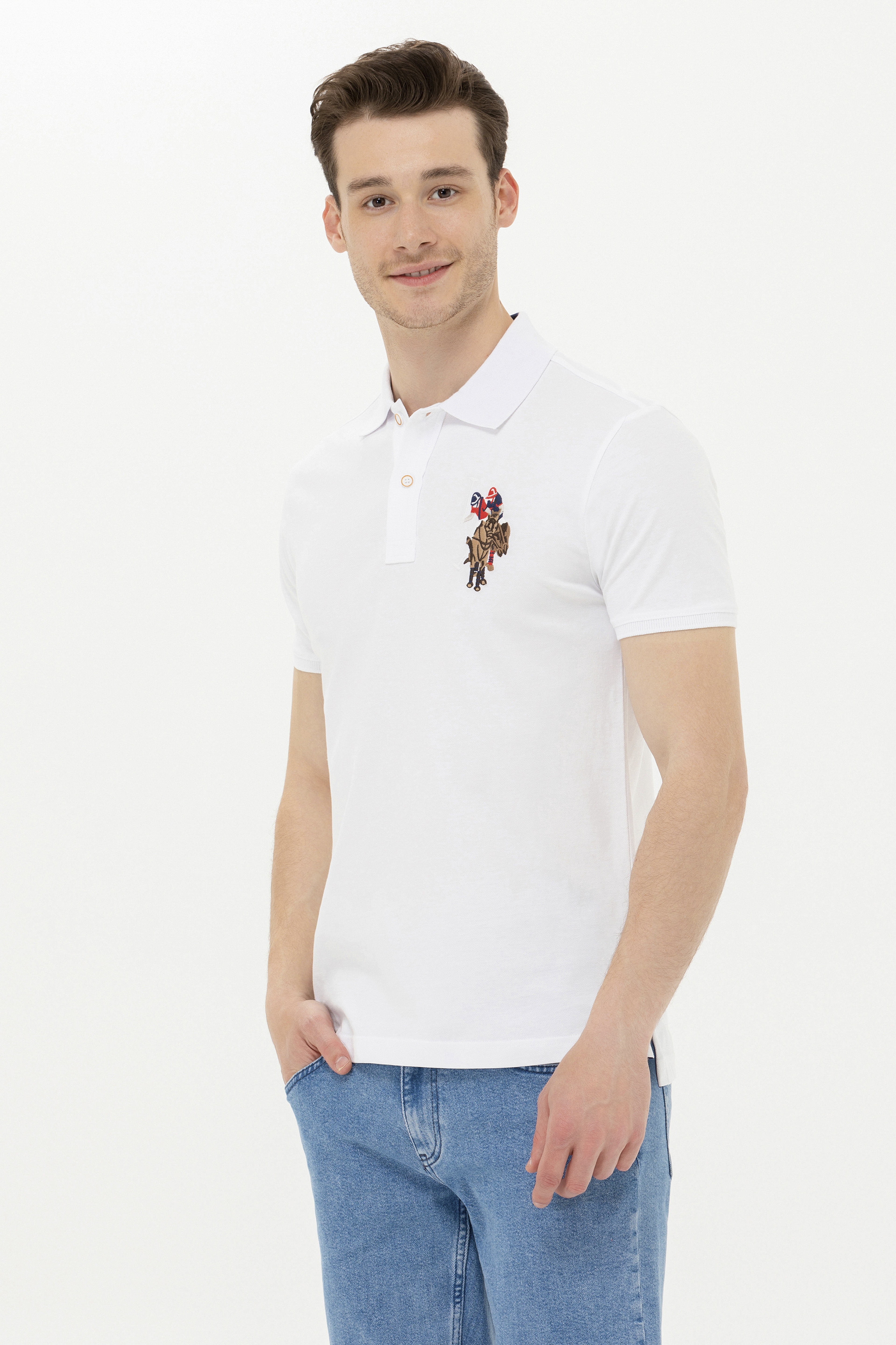 Erkek Beyaz Basic Polo Yaka Tişört
