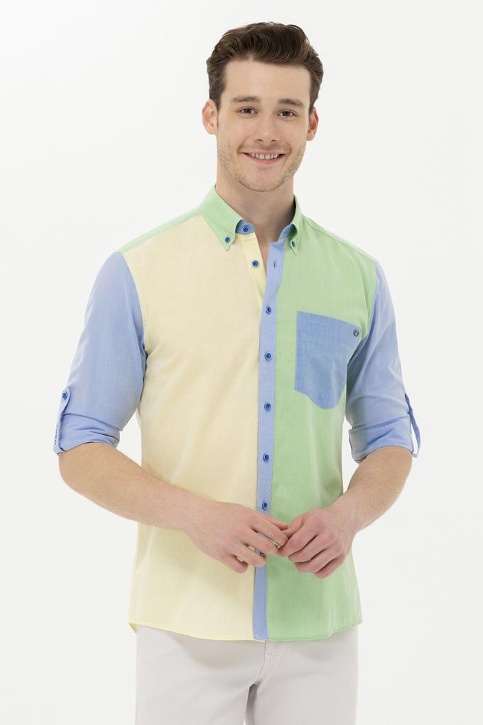 Erkek Saks Uzun Kollu Gömlek