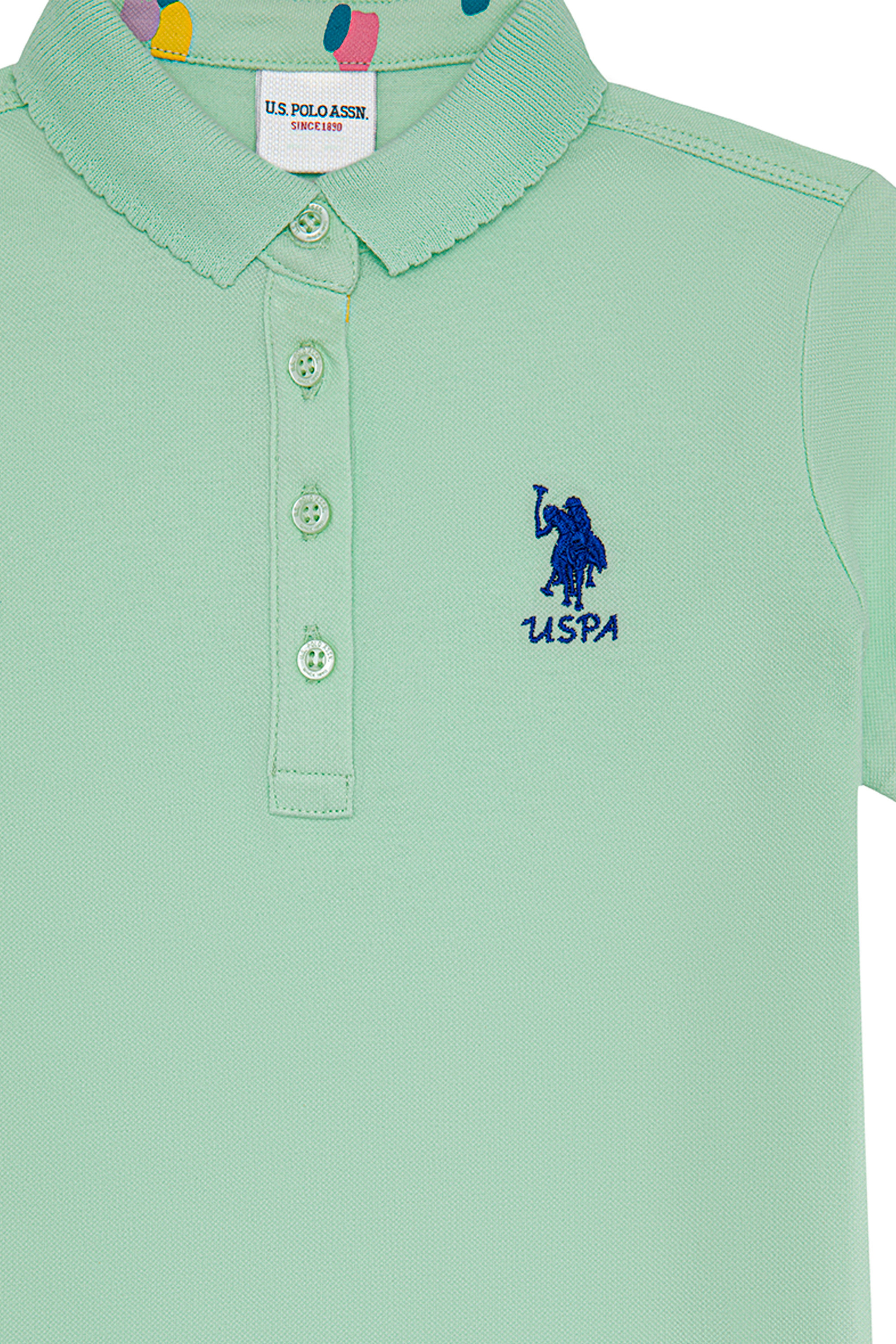 Kız Çocuk Su Yeşili Basic Polo Yaka Tişört - Image 3
