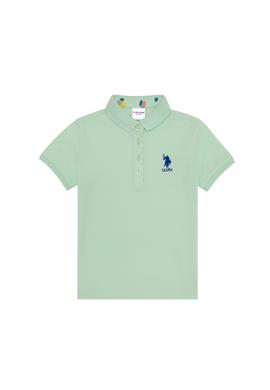 Kız Çocuk Su Yeşili Basic Polo Yaka Tişört - 50202240158