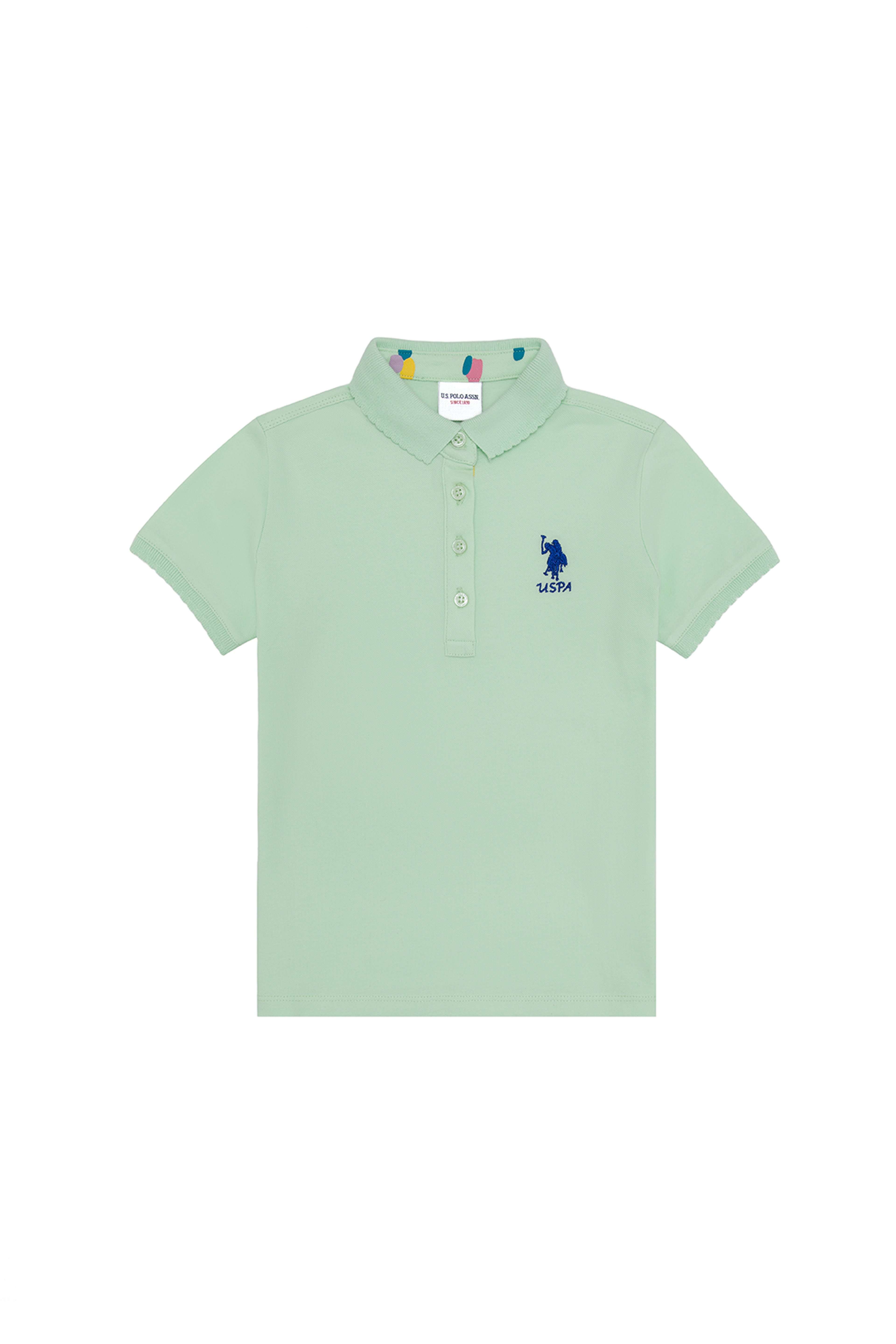 Kız Çocuk Su Yeşili Basic Polo Yaka Tişört - Image 1