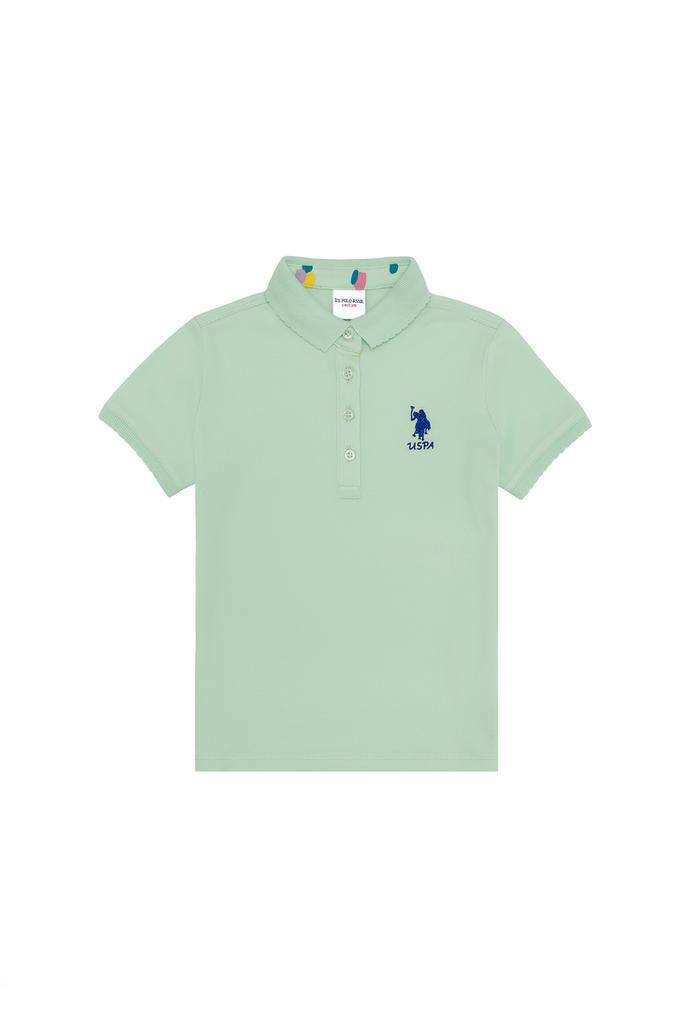 Kız Çocuk Su Yeşili Basic Polo Yaka Tişört