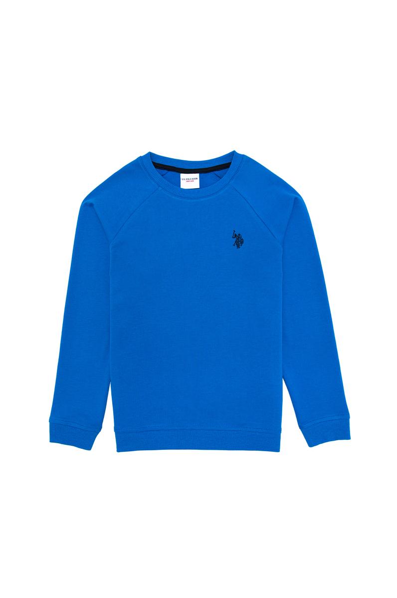 Çocuk Kobalt Mavi Basic Bisiklet Yaka Sweatshirt