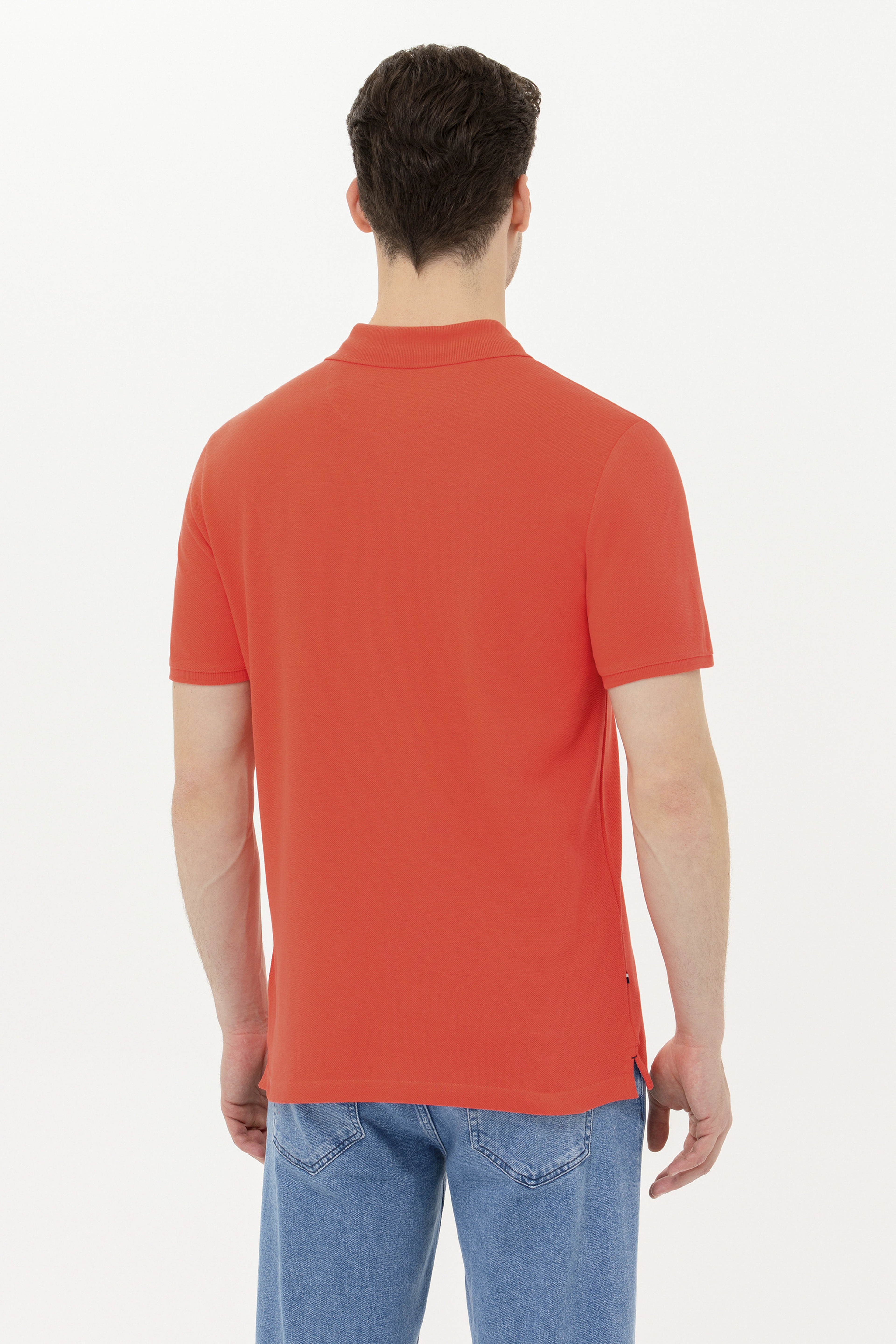 Erkek Kırmızı Basic Polo Yaka Tişört - Image 5