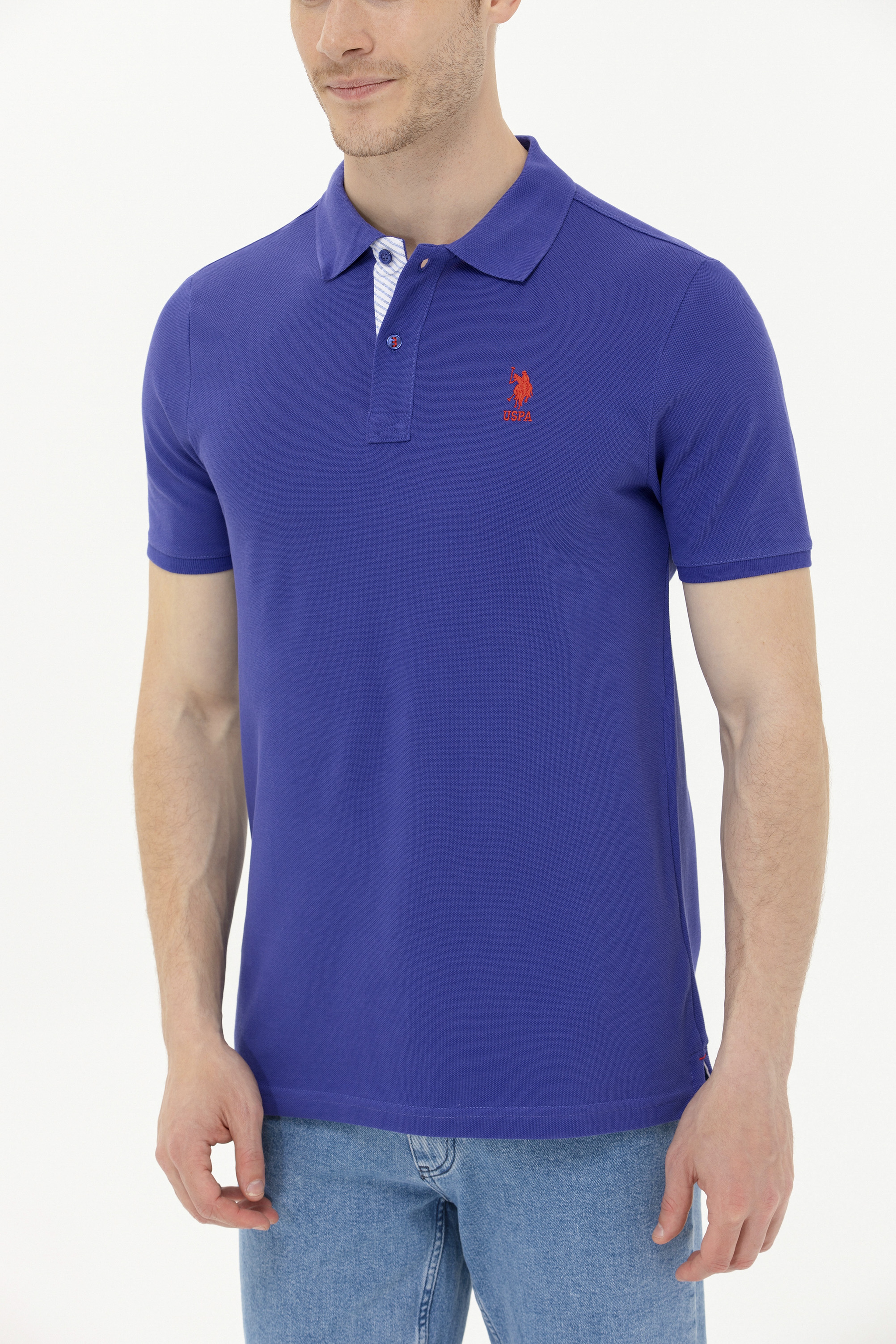 Erkek Mavi Basic Polo Yaka Tişört