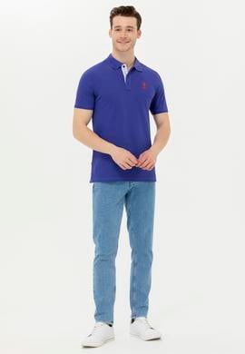 Erkek Mavi Basic Polo Yaka Tişört - 50263236221