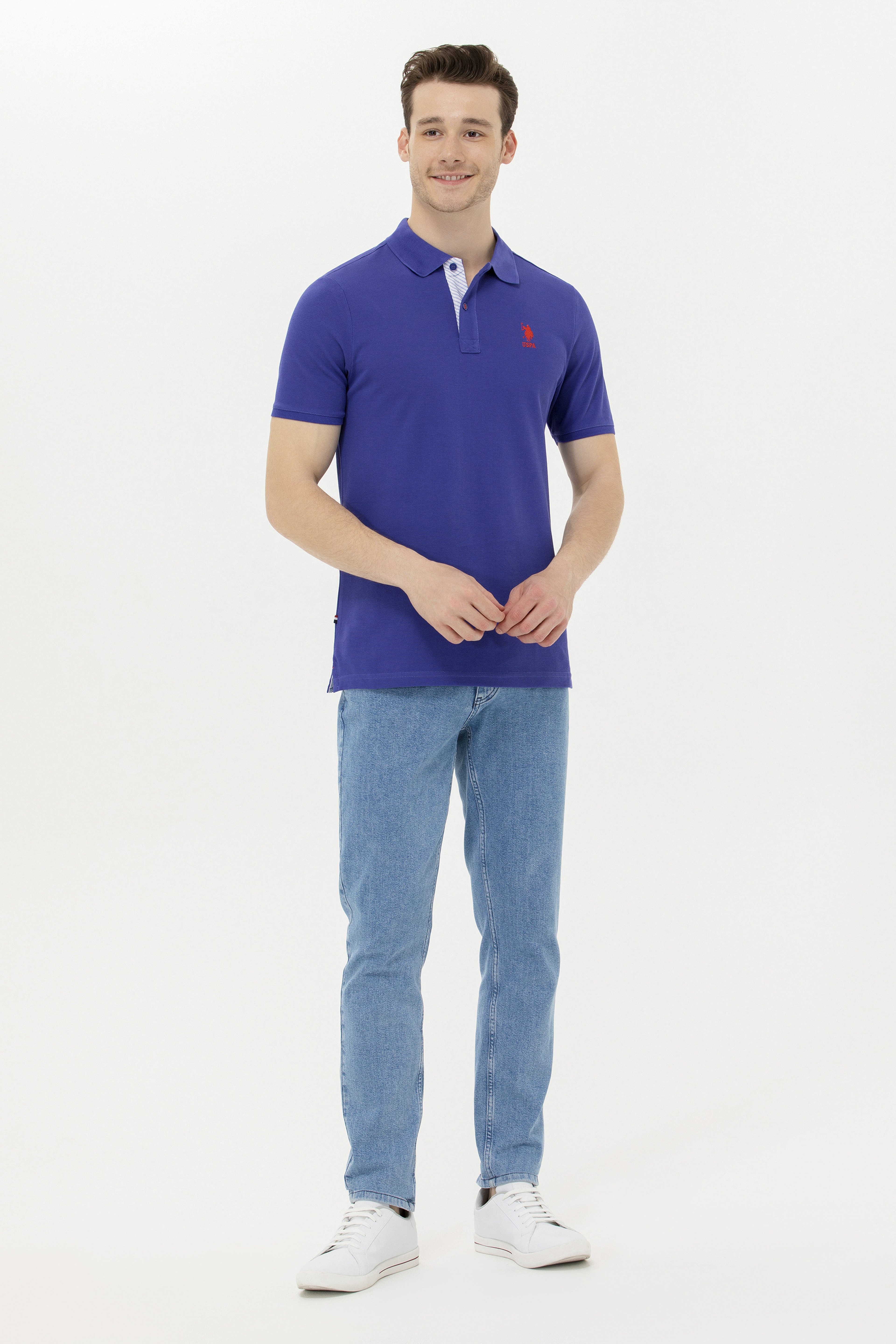 Erkek Mavi Basic Polo Yaka Tişört - Image 3