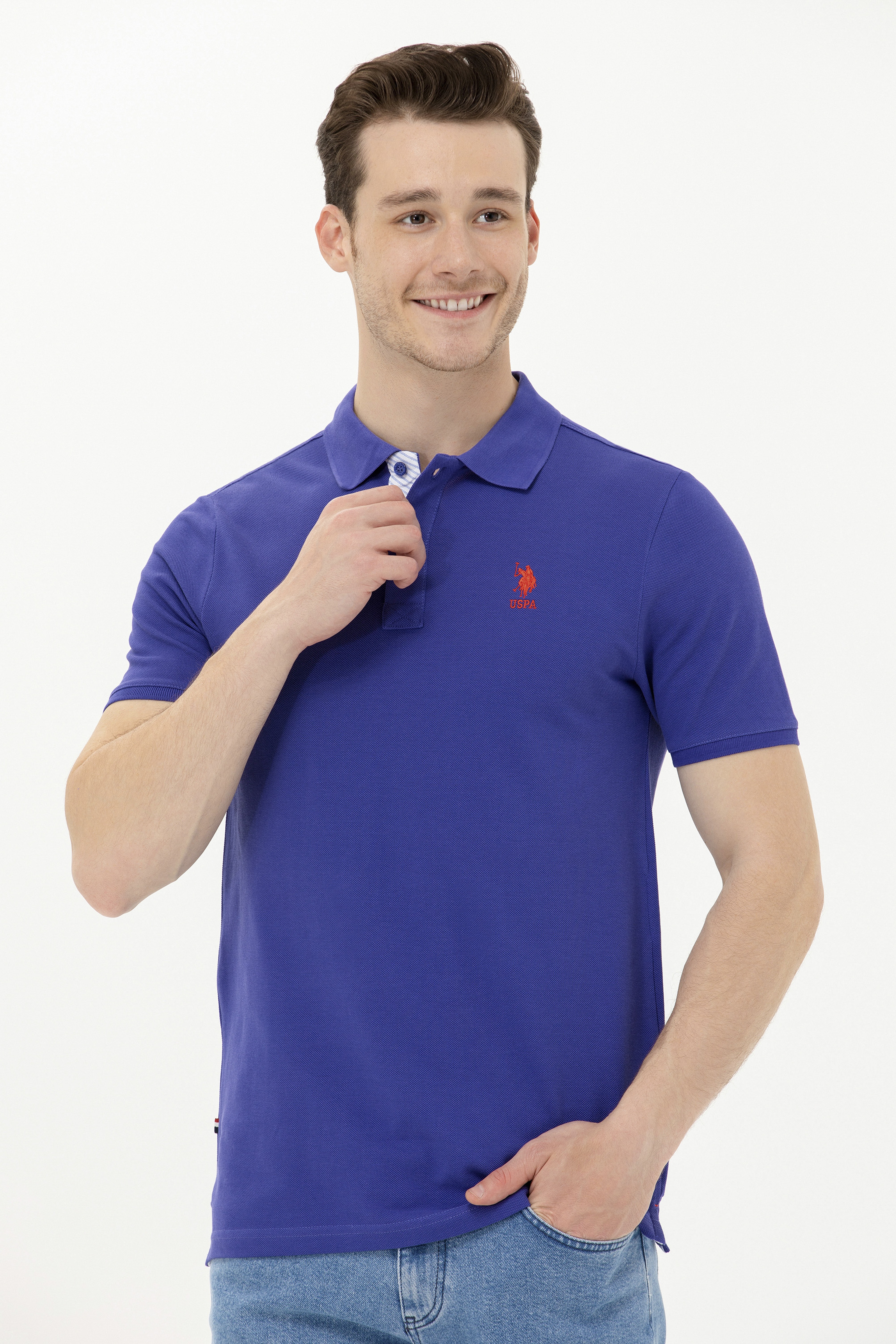Erkek Mavi Basic Polo Yaka Tişört - Image 2